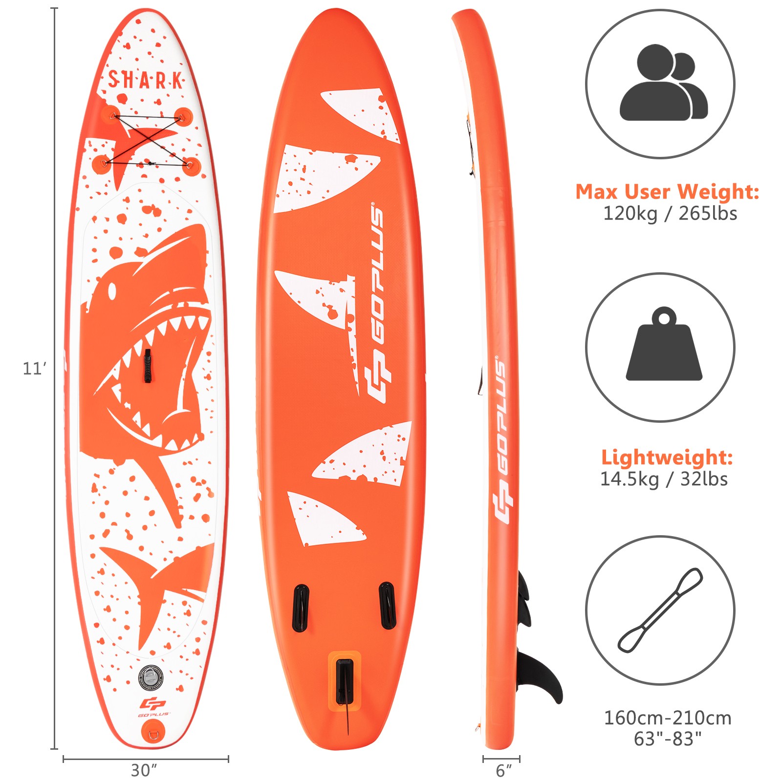 Costway 11ft Inflatable Stand Up Paddle Board W/ Backpack Aluminum Paddle Pump
