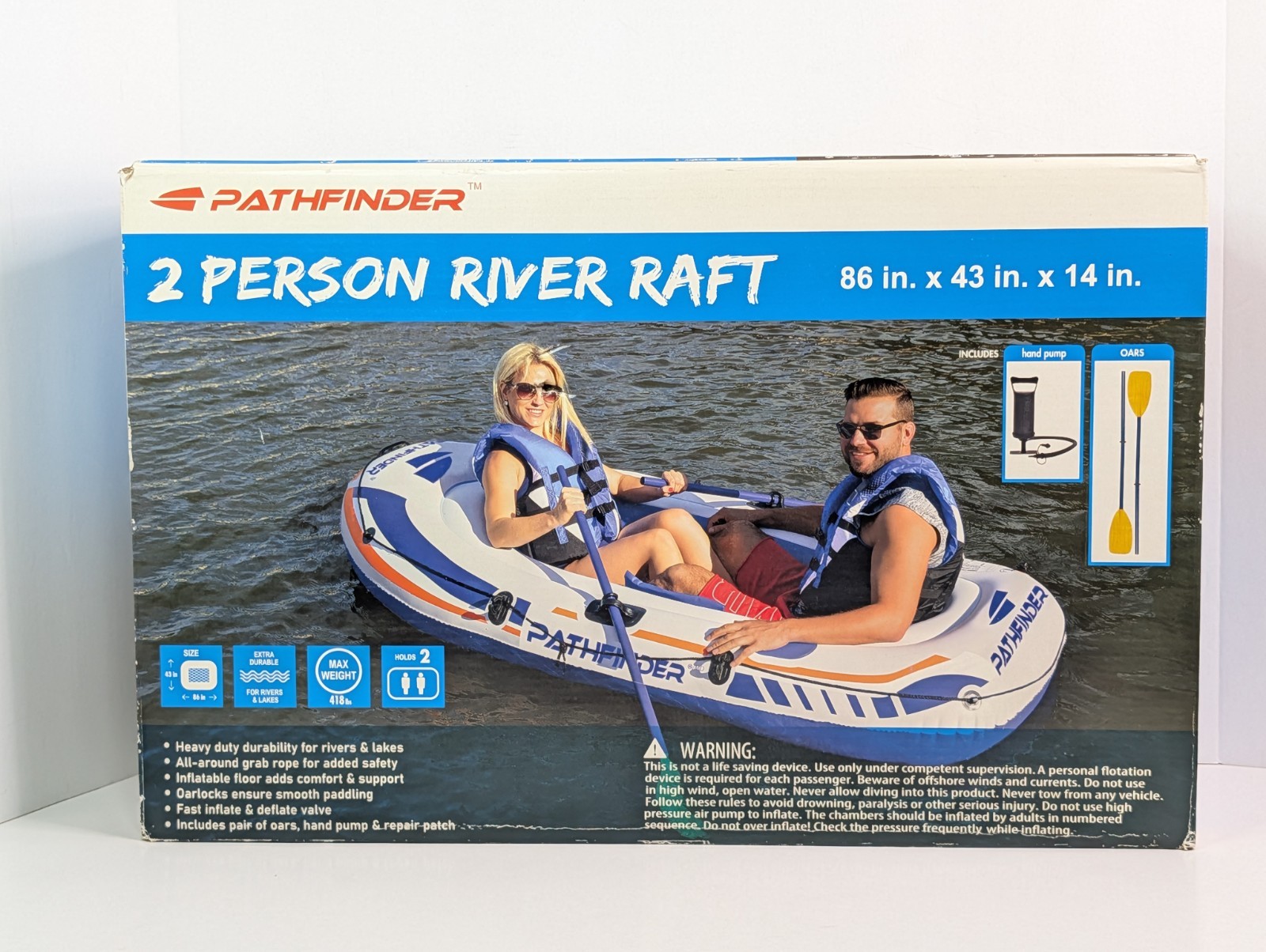 Pathfinder 4 Person Inflatable Raft Boat Pump 2 Oars Kayak River Rafting Beach