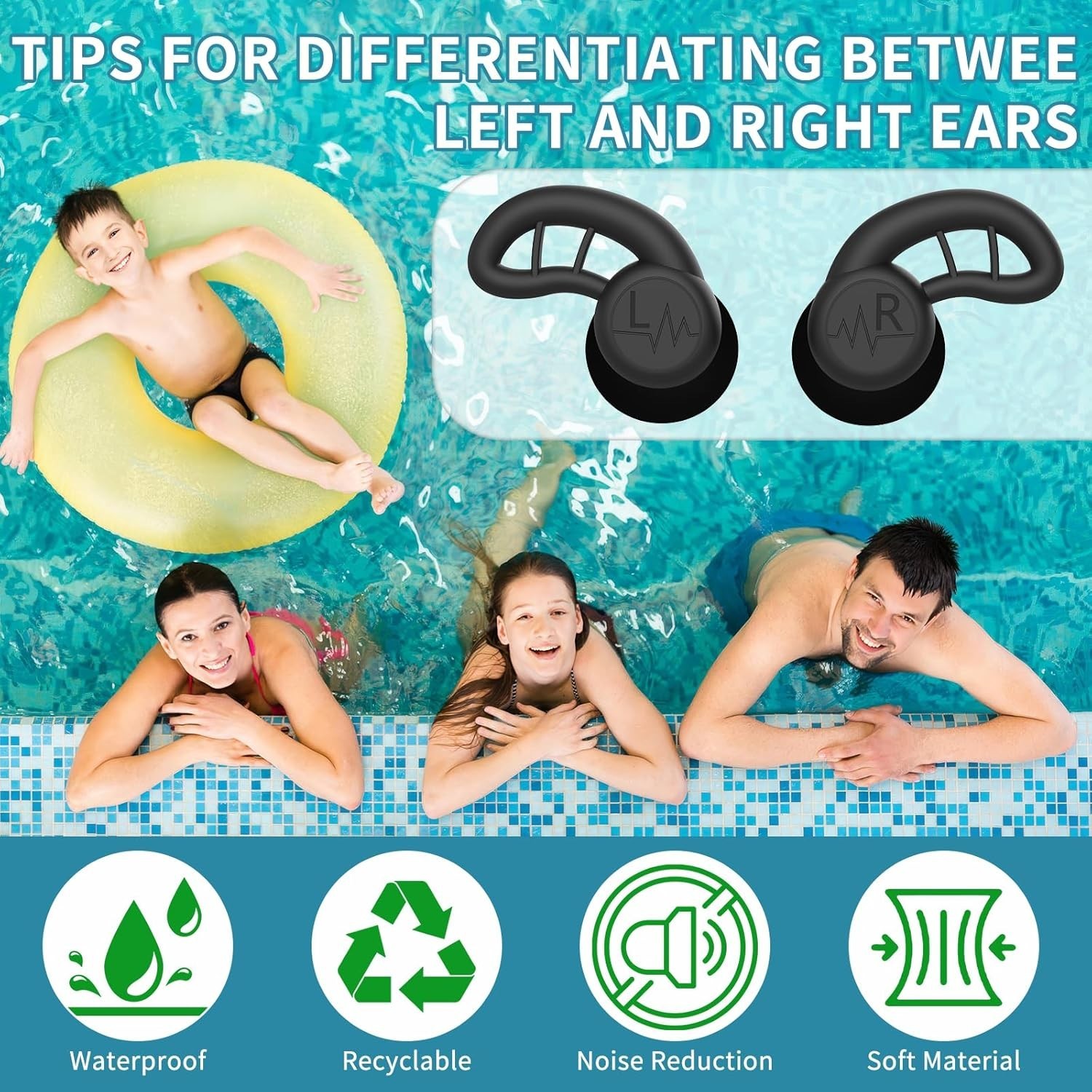 Swimming Ear Plugs for Adults, 4 Pairs Reusable Silicone Waterproof Colorful …