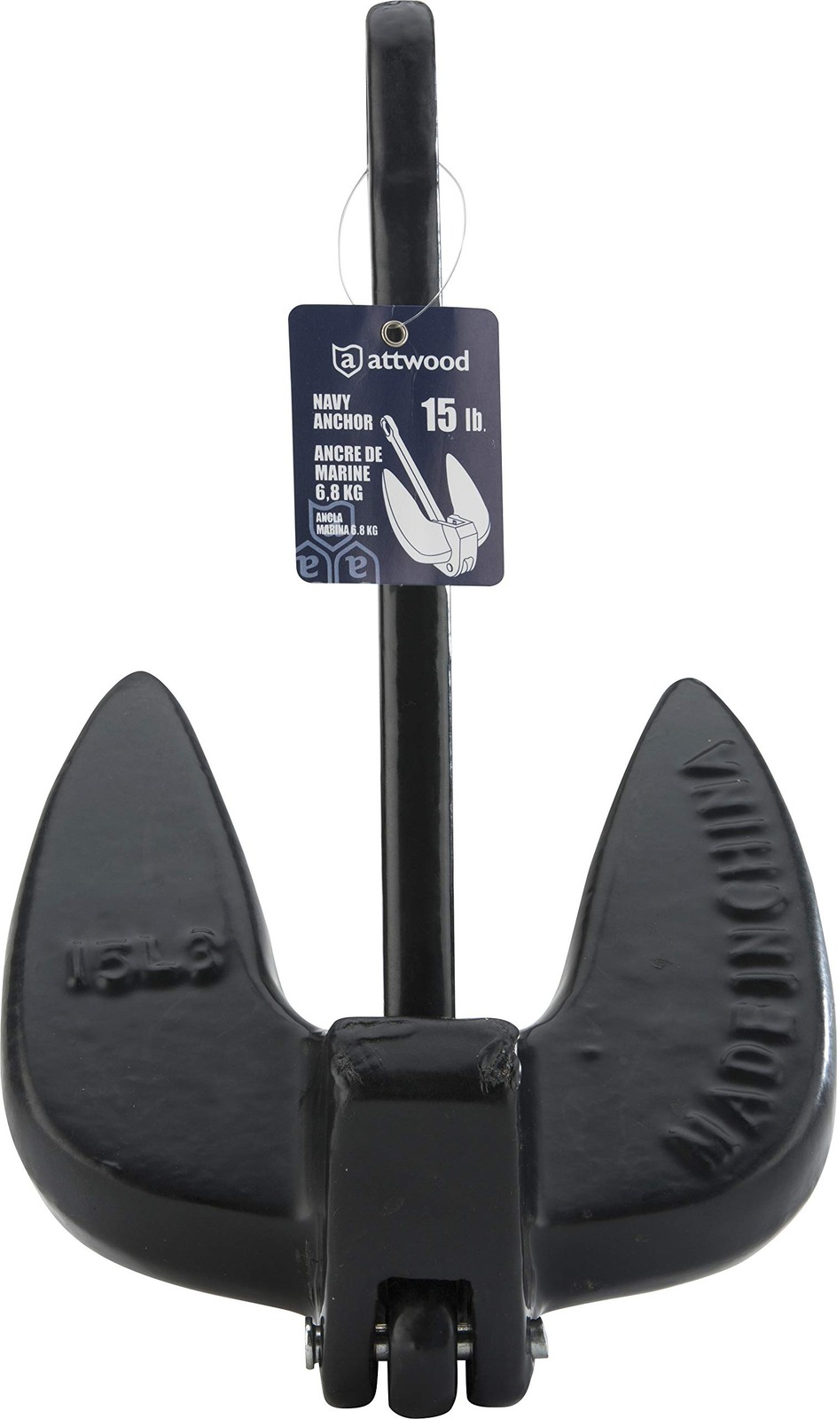 Attwood 9934B1 Solid Cast Iron 15Pound Large Eye Navy Boat Anchor, Black PVCC…
