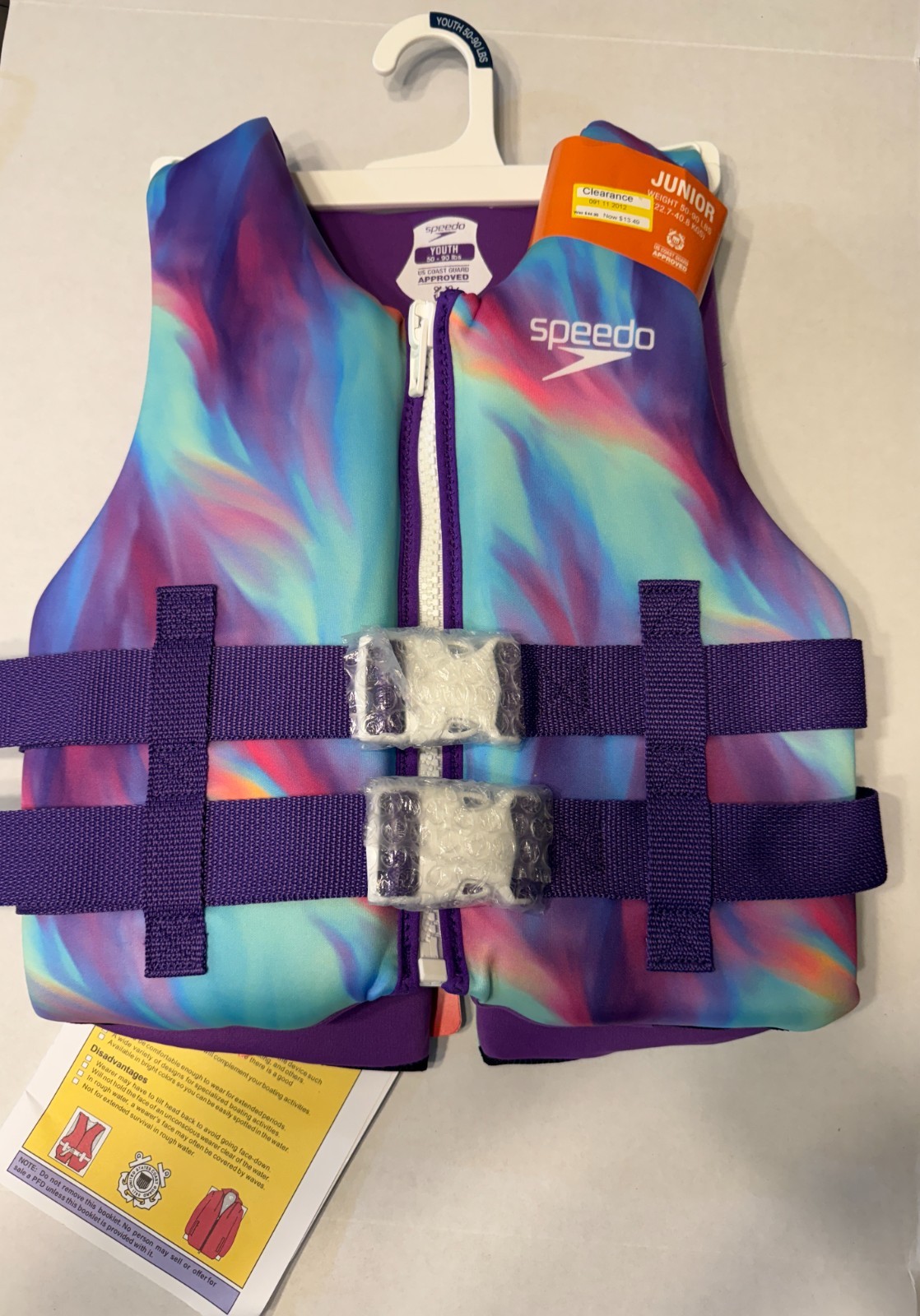 2 speedo life vest jacket junior 50-90 pounds universal USCG approved