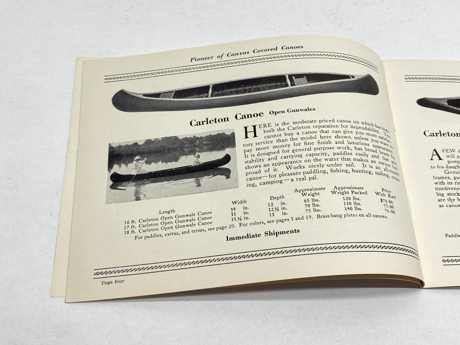 1930 Carleton Canoe Catalog / Booklet w Graphic Cover Old Town MAINE ME Paddles