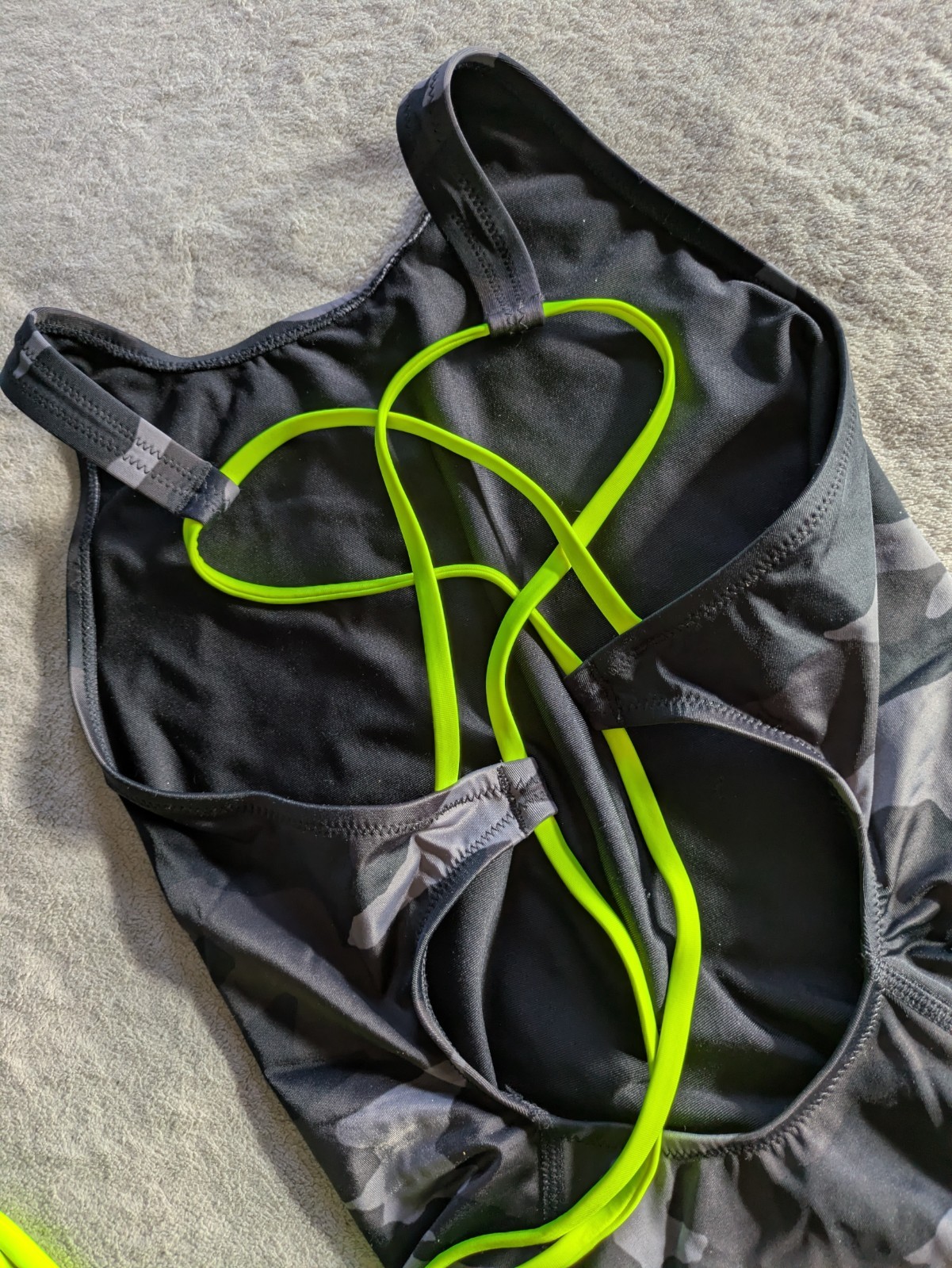 ATHLETA One Piece Tie Back Swimsuit Youth Girls 26 Blue Gray Grey Camouflage