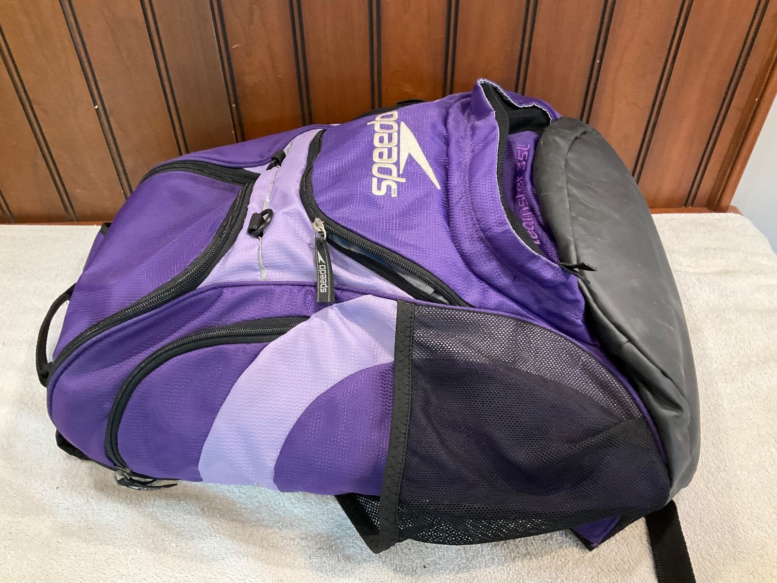 Speedo Teamster Backpack 35L Waterproof Wet Compartment Swim Bag Purple Exc Con