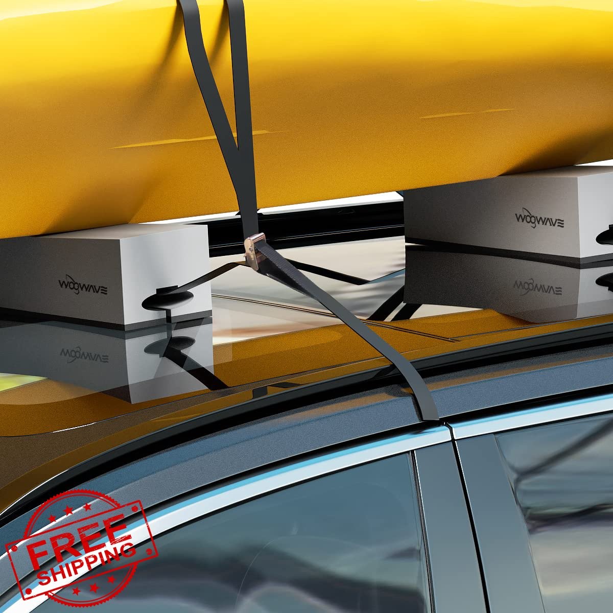 WOOWAVE Kayak Carrier Kit Soft Foam Block Roof Rack Pads Tie-Downs