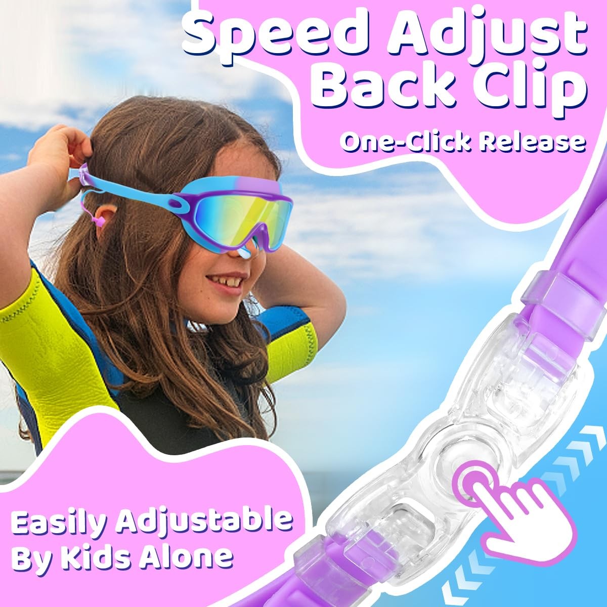 2 Pack Kids Swimming Goggles Wide View Anti Fog UV Protection Adjustable Strap