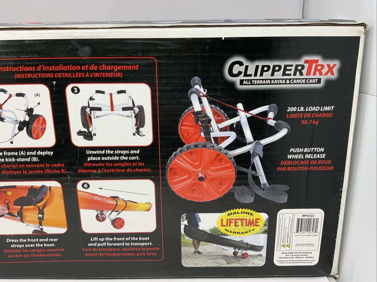 Malone Clippertrx All Terrain Kayak Canoe Cart Never Flat Tires 200 Pound Load