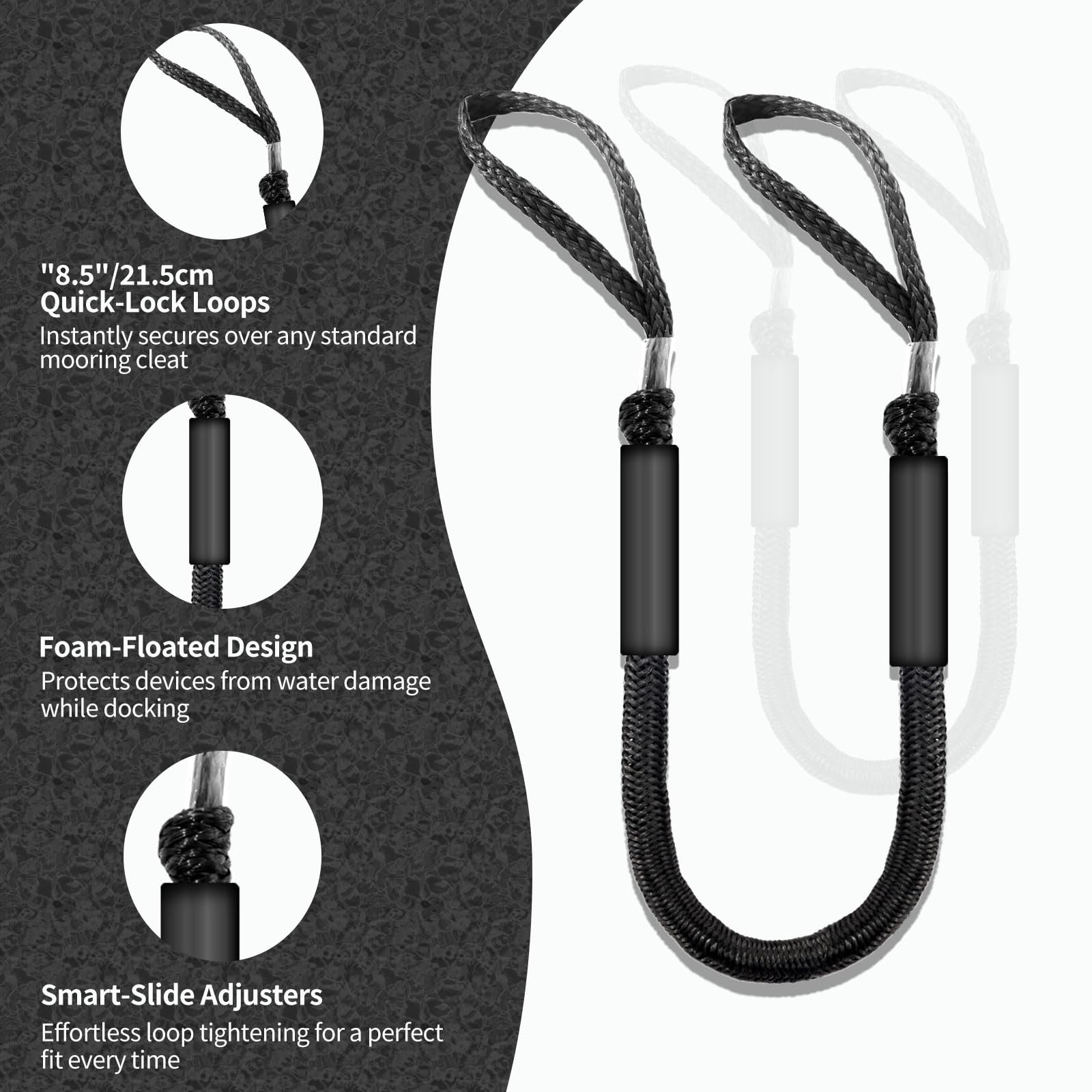 4FT Bungee Dock Lines for Boats with Loops – Shock Absorbent Black Blue