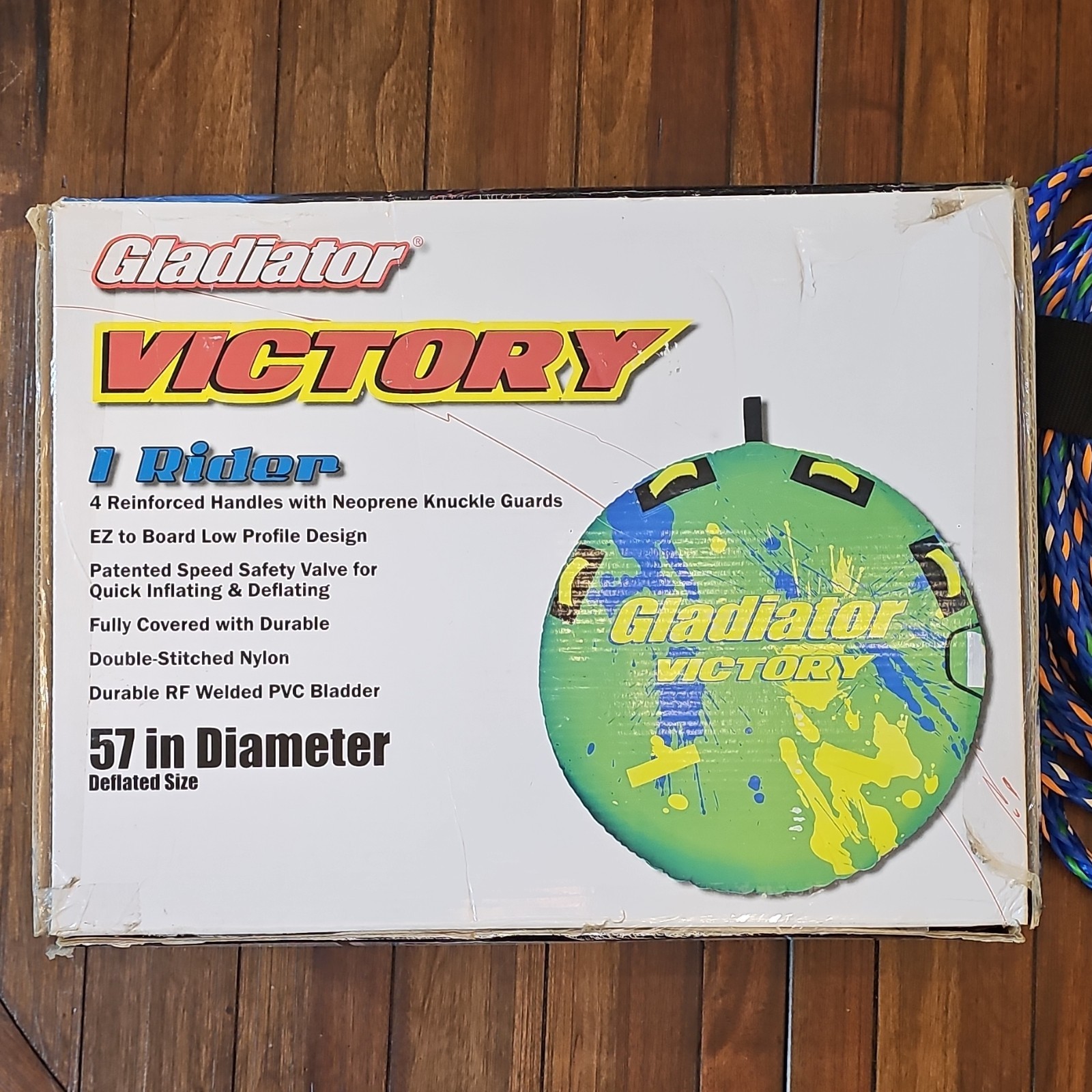 NIB Gladiator Victory 1 Rider Towable Tube 57 in Diameter PVC/Nylon w/ Tow Rope
