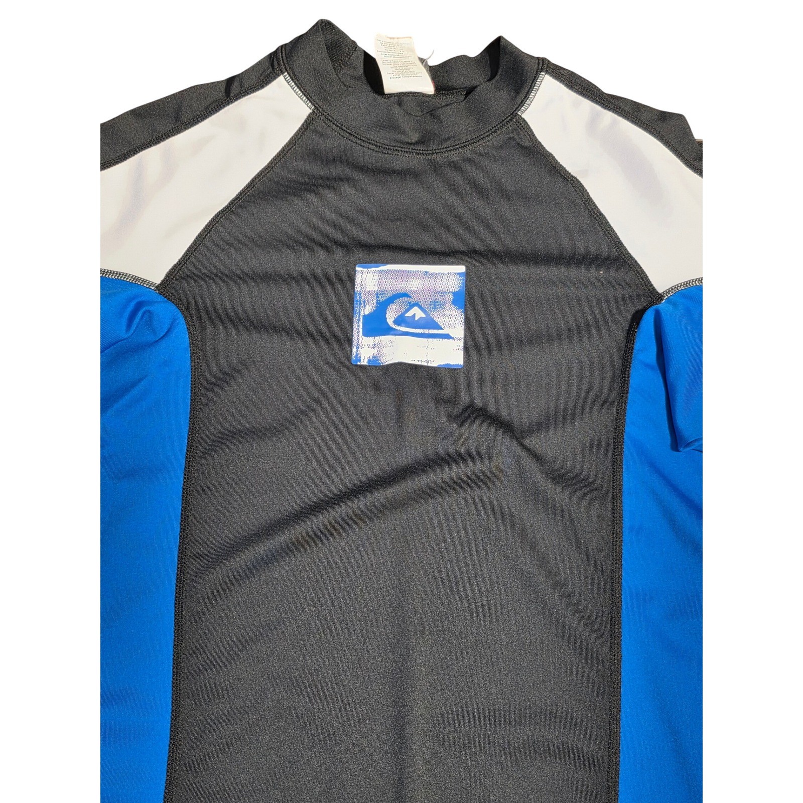 Quiksilver Rash Guard Short Sleeve Swim Shirt Blue Black White Large AQYWR00006