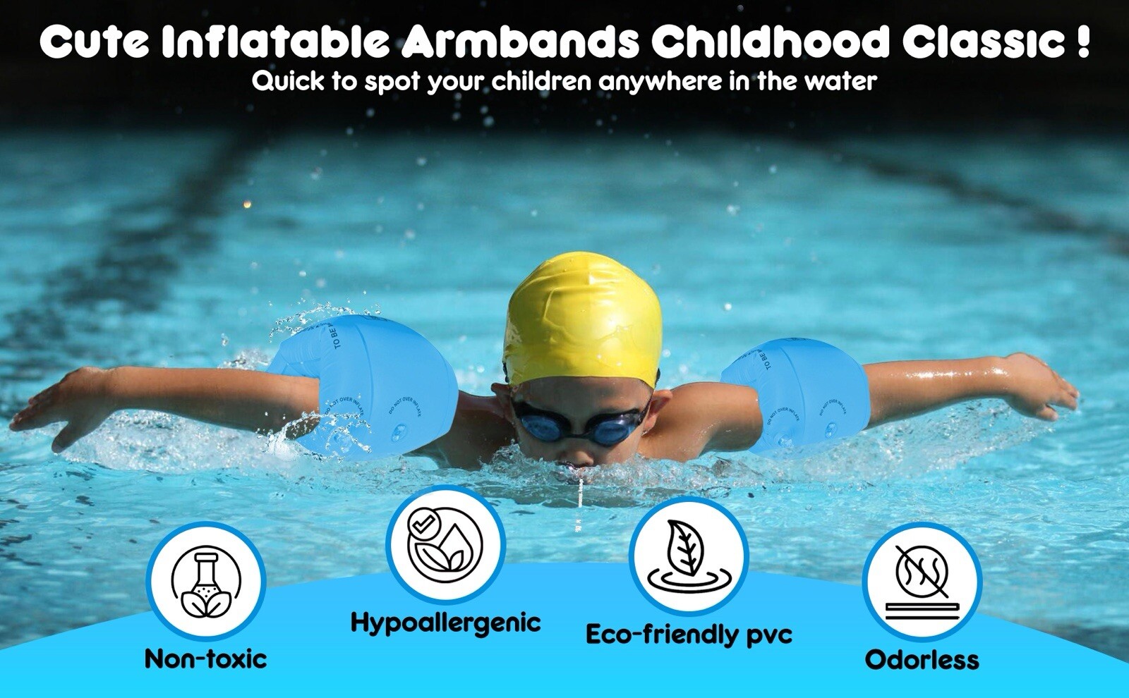 3 Pack Arm Floaties Kids 6-12Yrs Floaties Inflatable Swim Bands Floater Sleeves