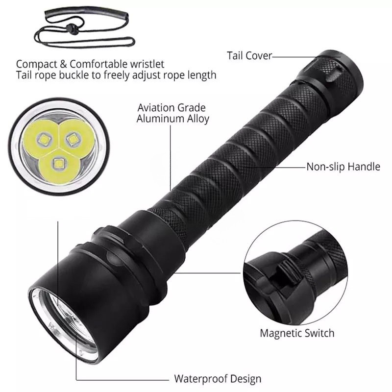 80000 LM Diving Torchlight Scuba Torch Light Underwater 50m Diving Flashlight US