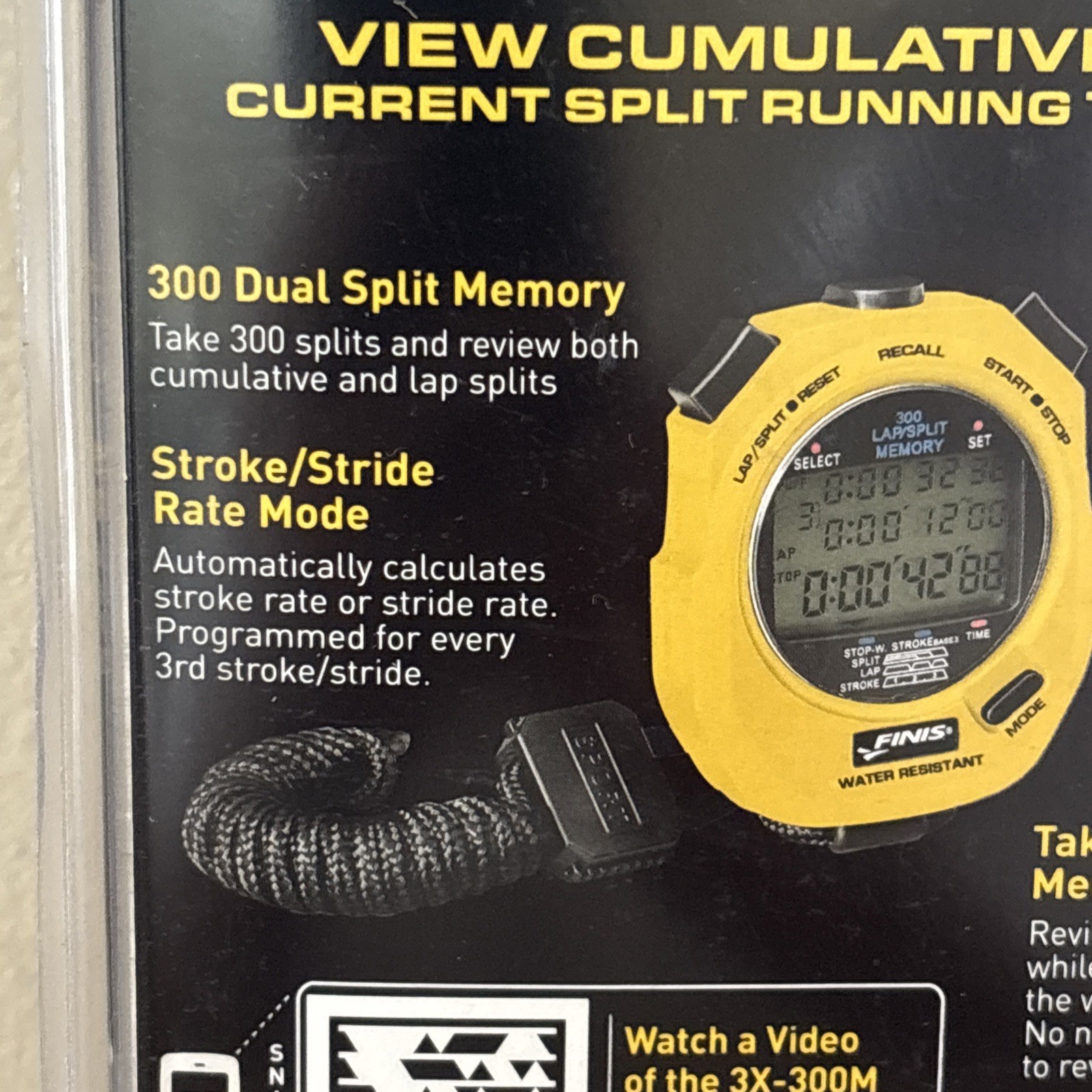 FINIS 3 x 300 Memory Stopwatch Timer Swimming Running Water Resistant NEW