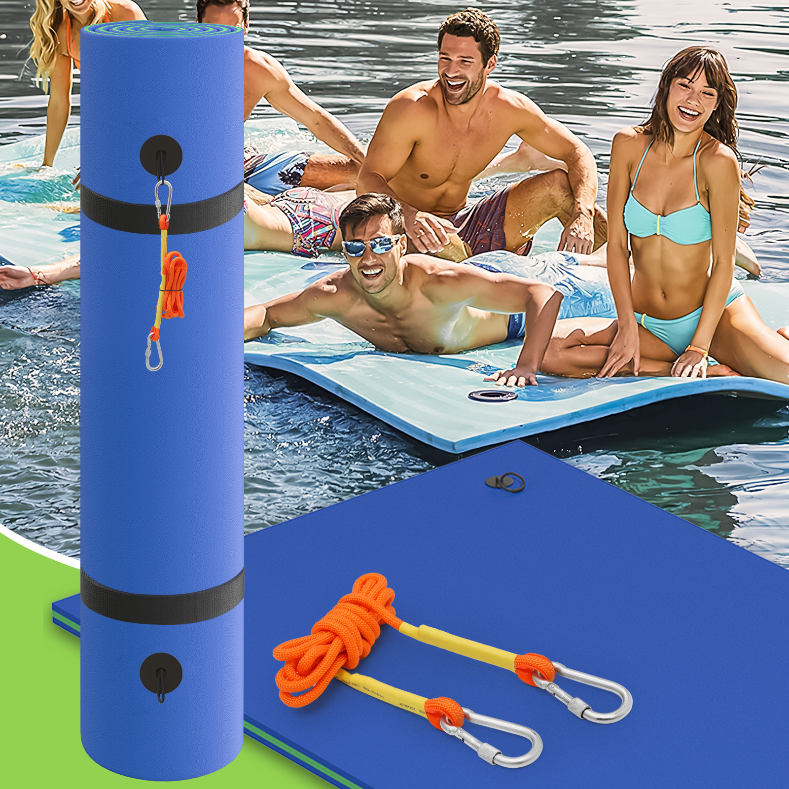 12 ft Blue Floating Water Pad 3-Layer XPE Foam Lounge Bed River Gaint Float Mat