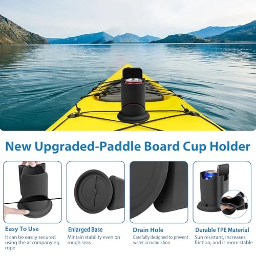 Paddleboard Cup Holder, Paddle Board and Kayak Drink Holder, 2-in-1 Black-1pack