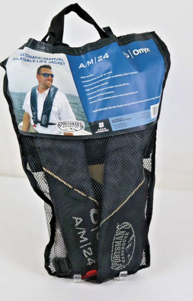 Inflatable Life Jacket ONYX A/M 24 Manual Black/ Gray 30″-52” Chest Adult