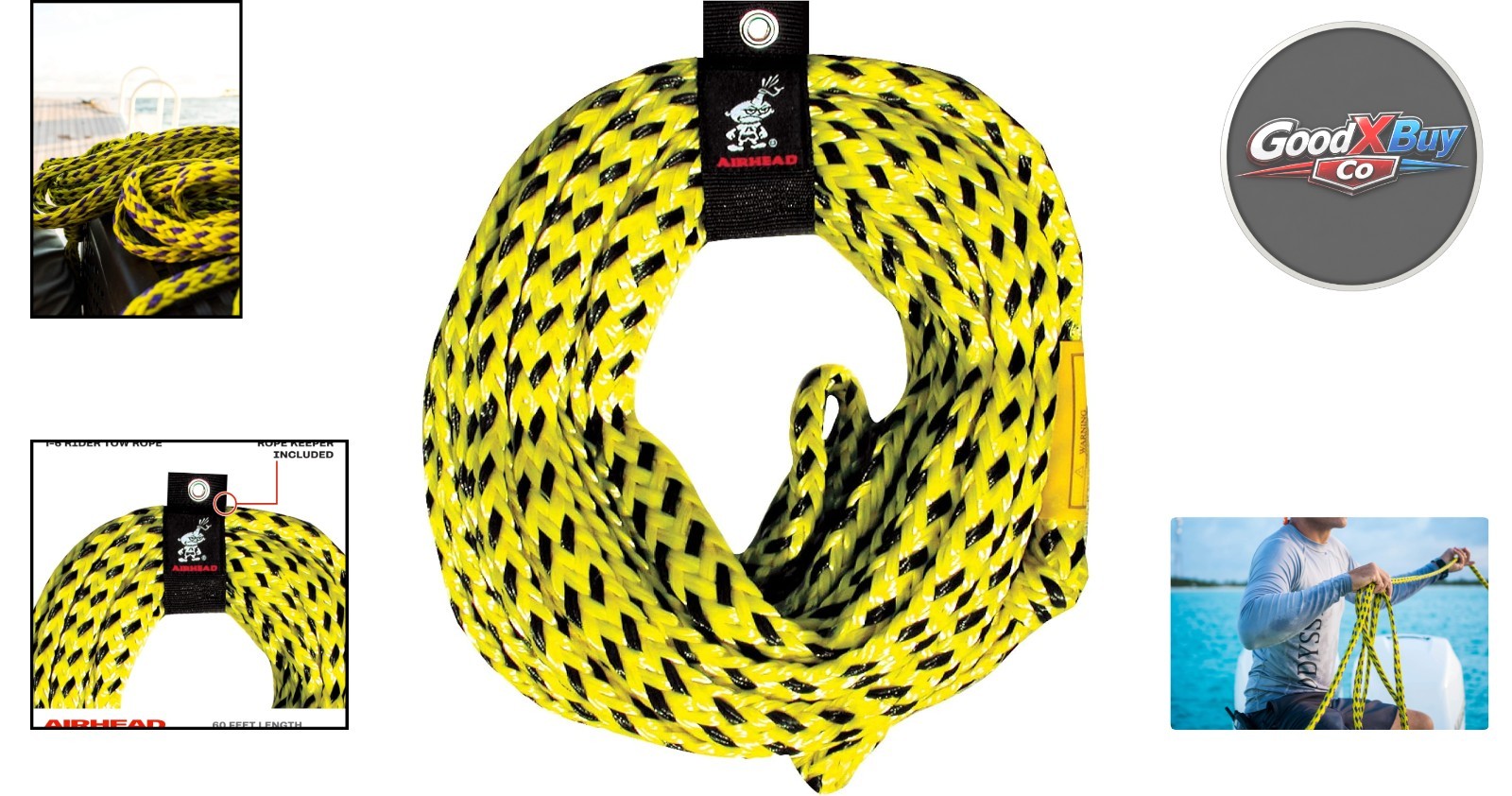 Heavy Duty 60Ft Tow Rope for Towable Tubes, Up to 6,000Lb Break Strength, UV …