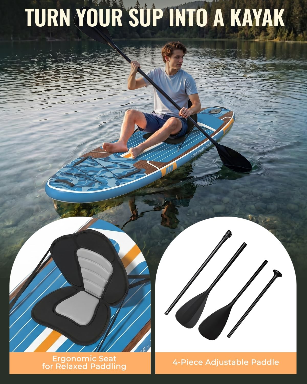 Marsdorgan 11ft Inflatable Stand Up Paddle Board with Kayak Seat, Wood Grain …