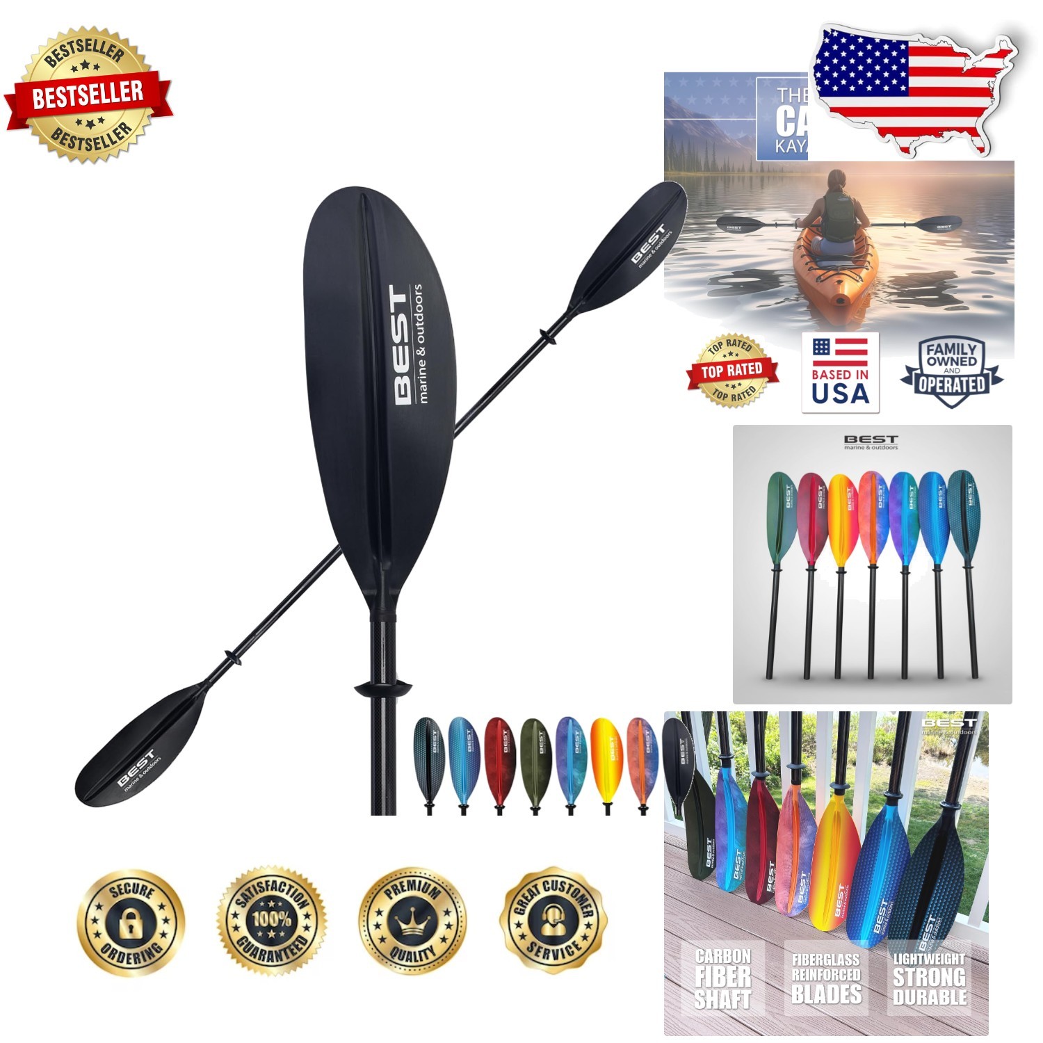 Carbon Fiber Kayak Paddle 234cm – Lightweight 2pc, Adjustable Feather, Floating
