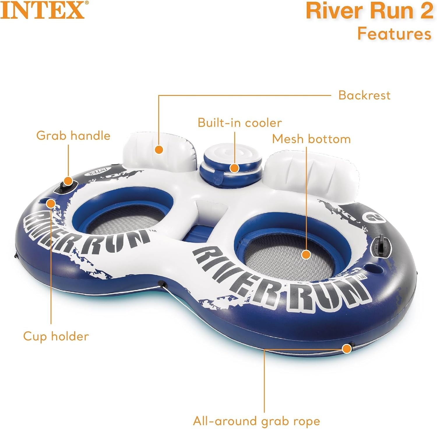Inflatable 2-Person Tube River Run-II W/Cooler Pool Lake Floating Lounge