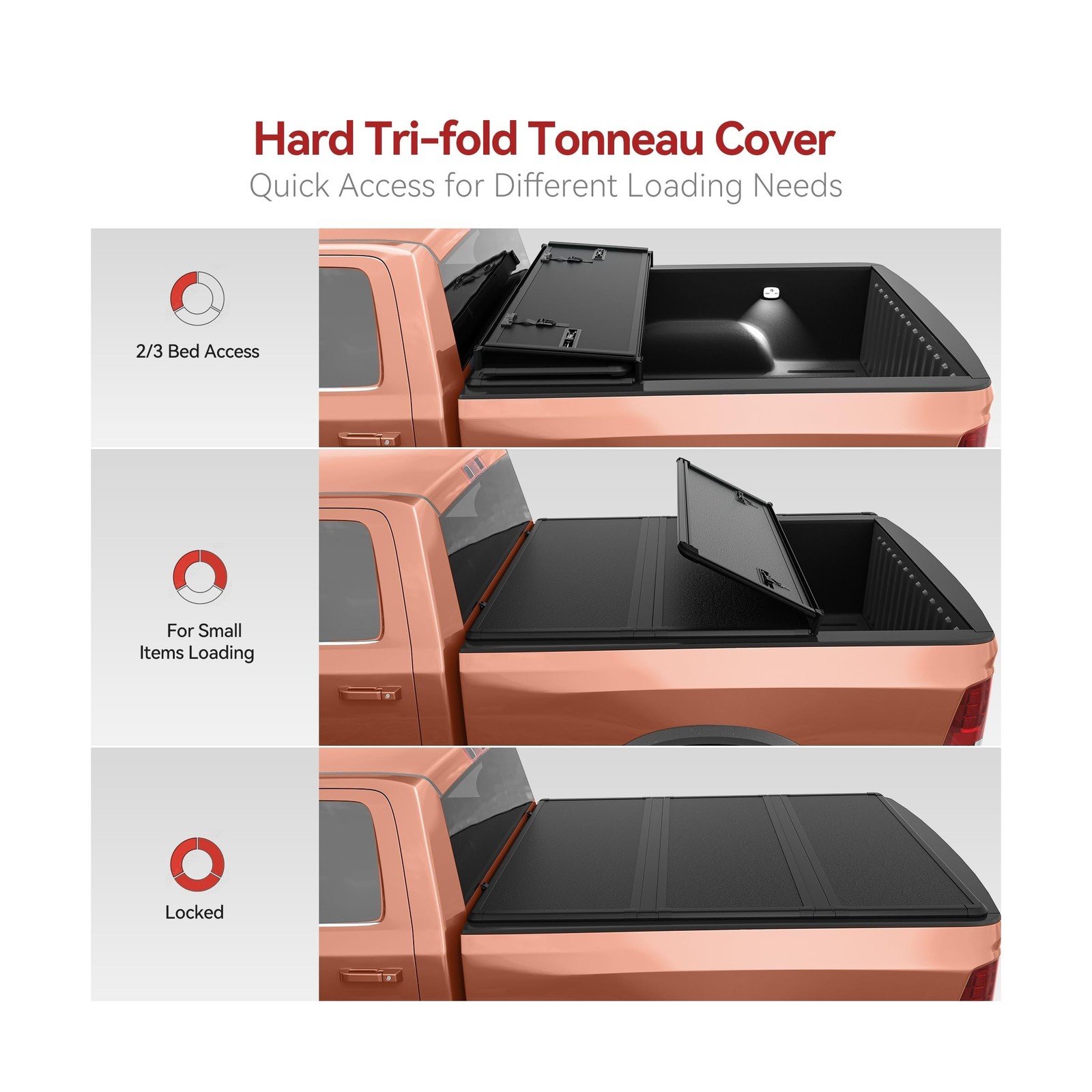 LEDKINGDOMUS Hard Trifold Truck Bed Tonneau Cover FRP Fits for Dodge Ram 1500…