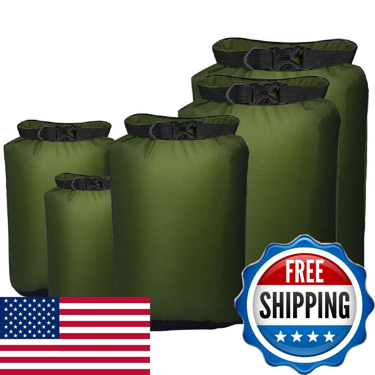 Pimoys 5 Pack Waterproof Dry Sacks Lightweight Outdoor Dry Bags 20L /12L / 10L/