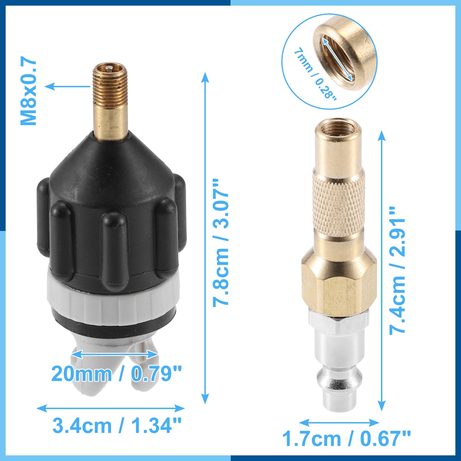 1Set Boat Paddle Board Valve Adapter with America Type Push Inflatable Nozzle