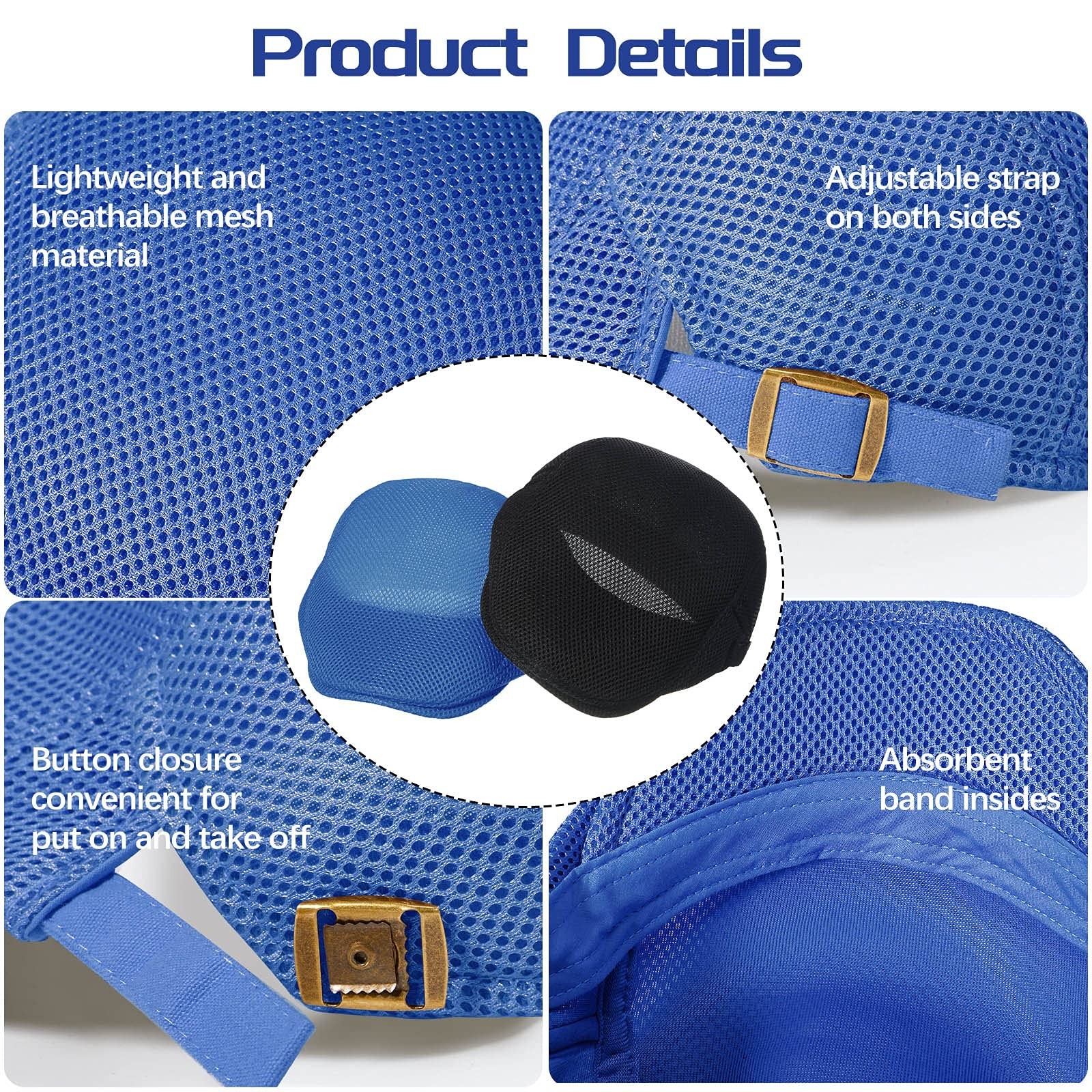 Geyoga 3 Pieces Mesh Newsboy Cap Mesh Breathable Summer Cap Adjustable Newsbo…