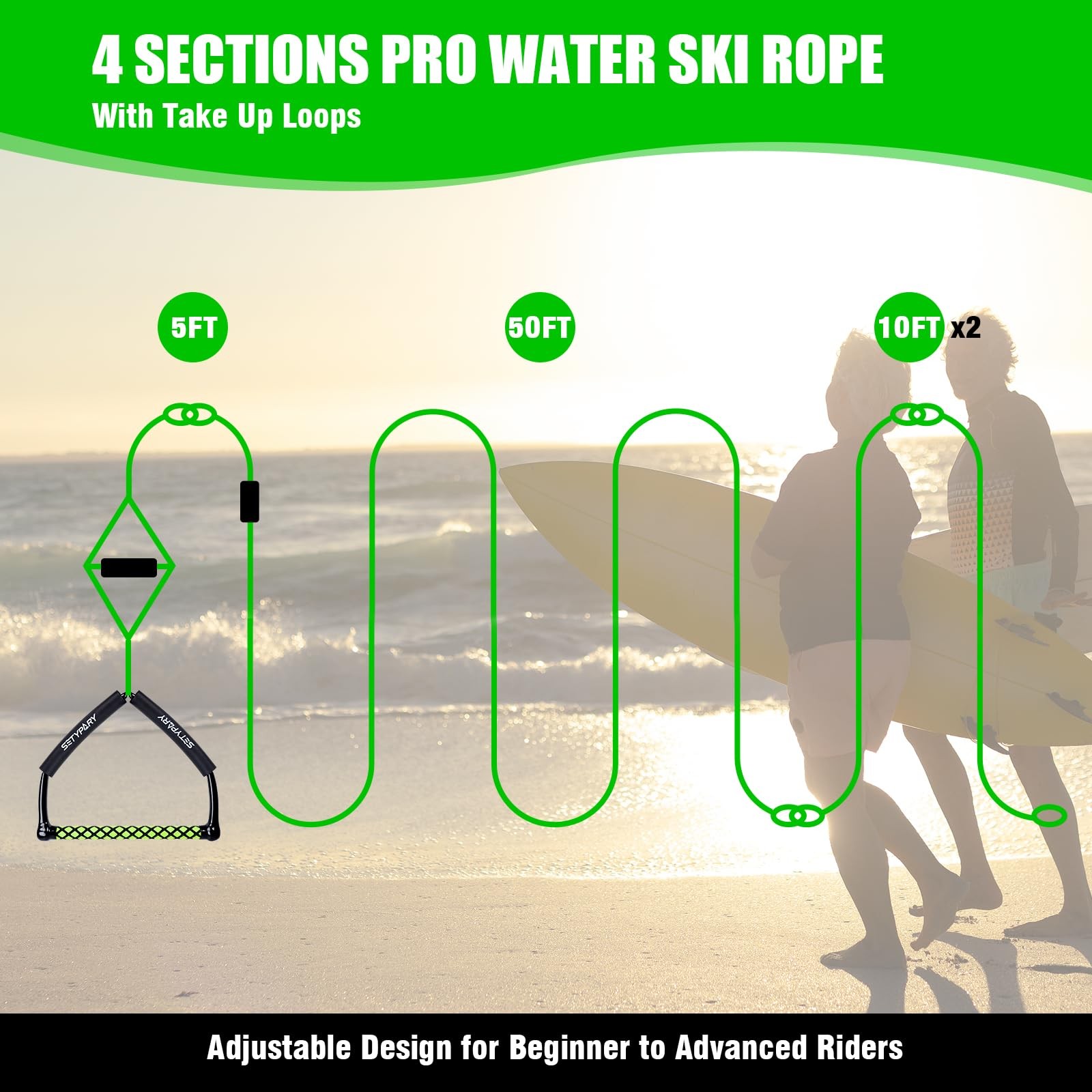 SETYPARY 75FT Wakeboard Rope and Handle, Floating Water 75ft, Green & Black