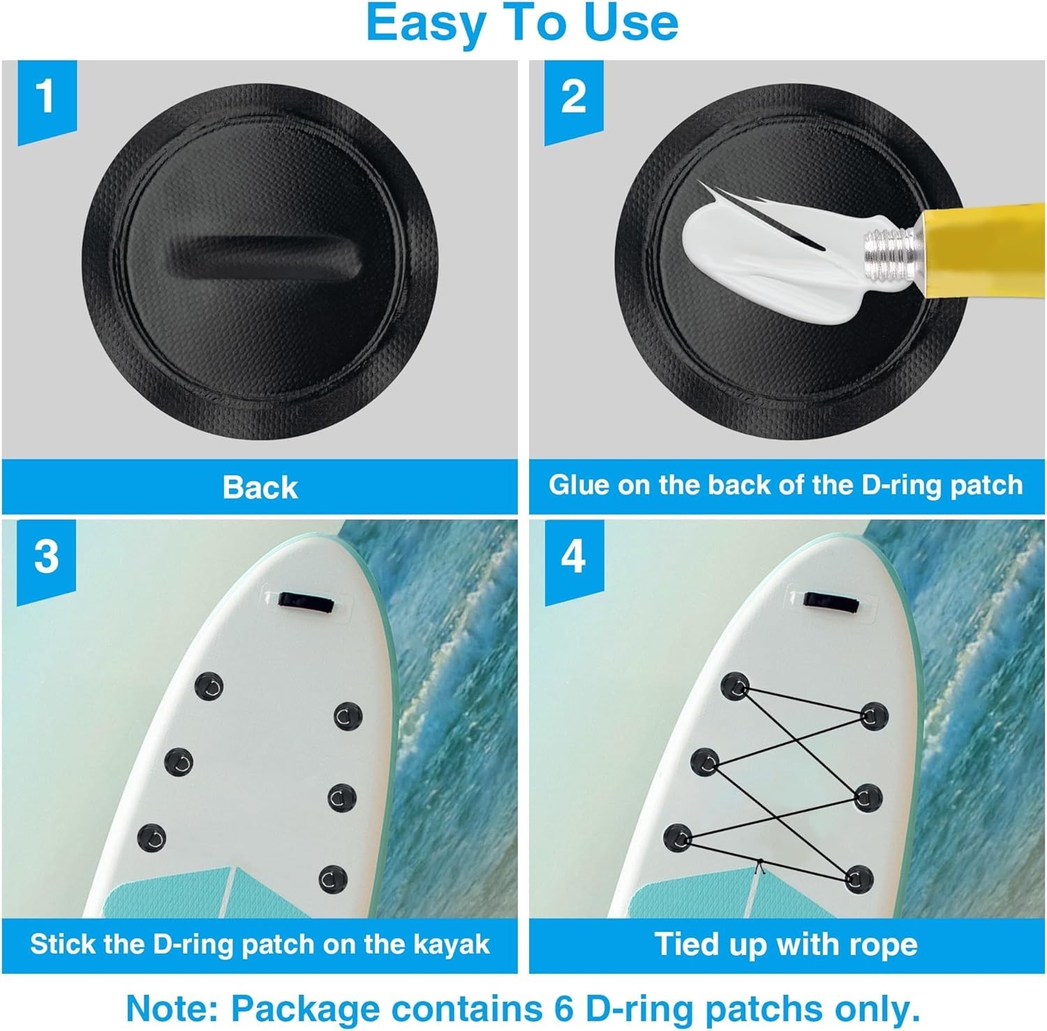Stainless Steel D-Ring Patch Kit, PVC Paddle Board D-Rings for Kayak, Inflata…