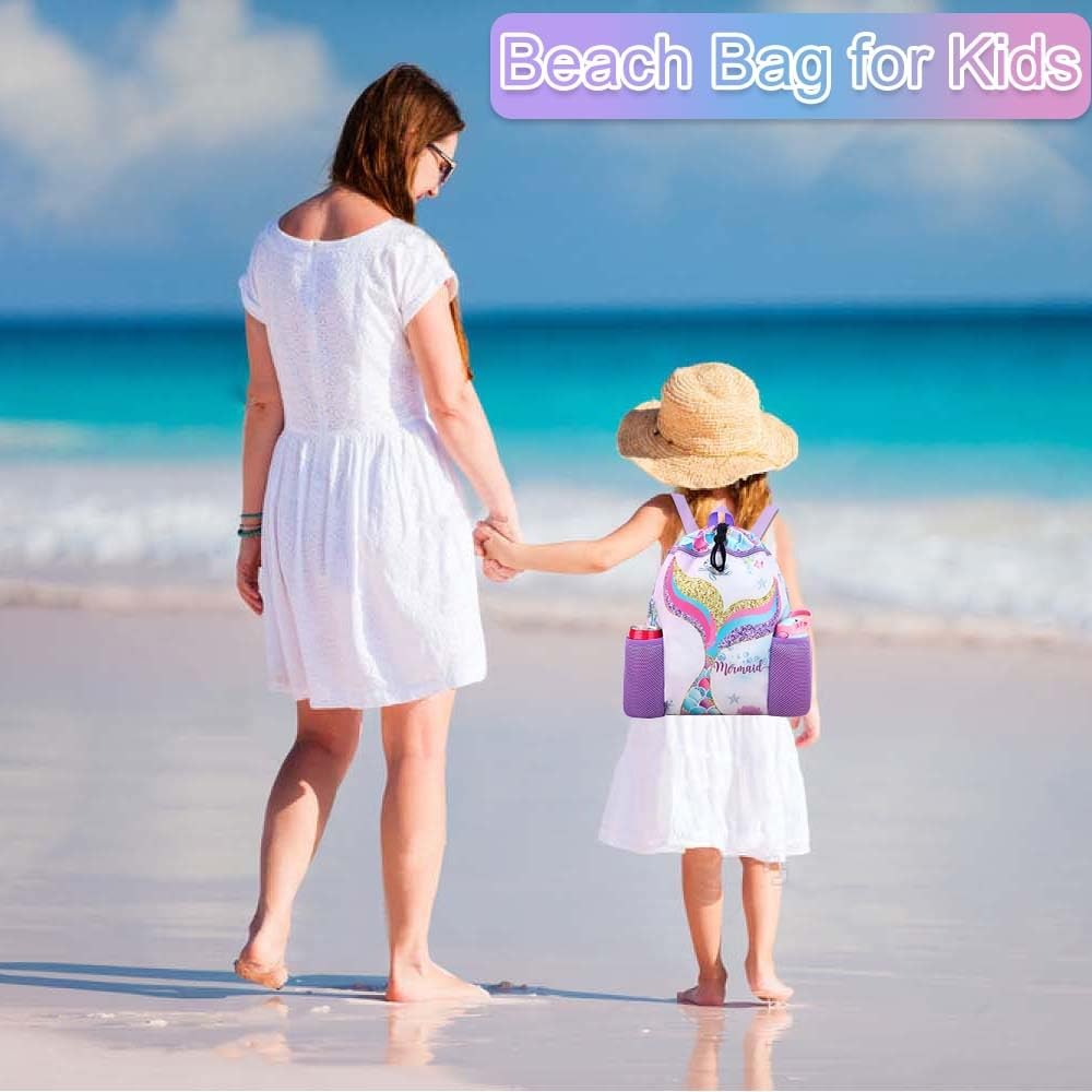 RHCPFOVR Mermaid Swim Bags for Kids – Drawstring Backpack One Size,