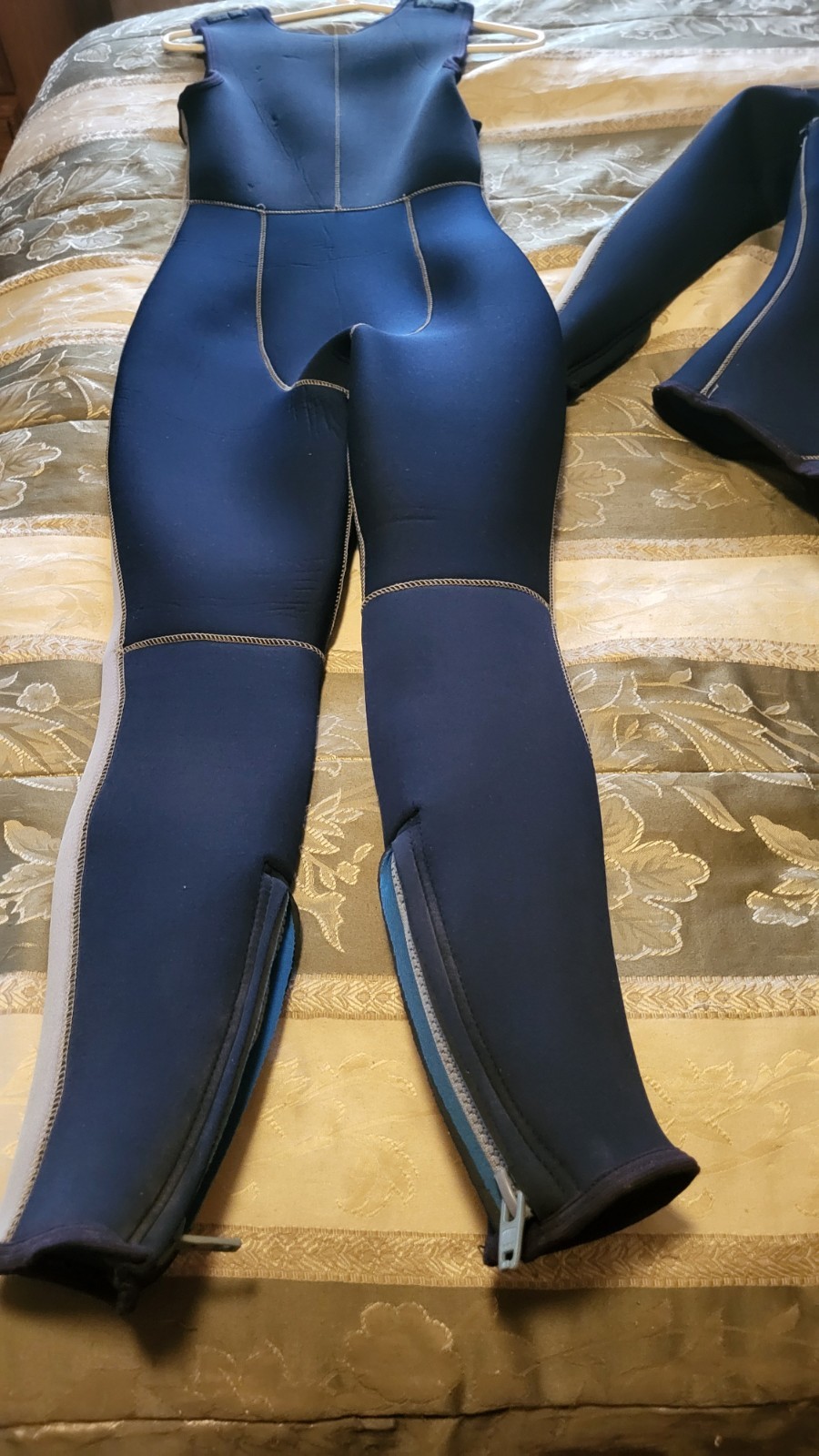 US Divers JM Cousteau 6 mil 2-piece wetsuit M blue gray crotch strap 3500 12 zip