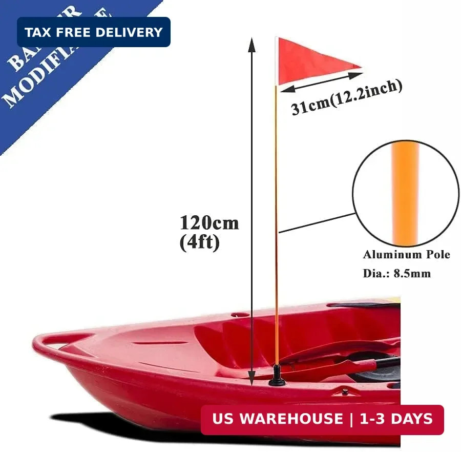 4ft Kayak Flag Track Mount Safety Flag Easy Installation with Stable Base, Visib
