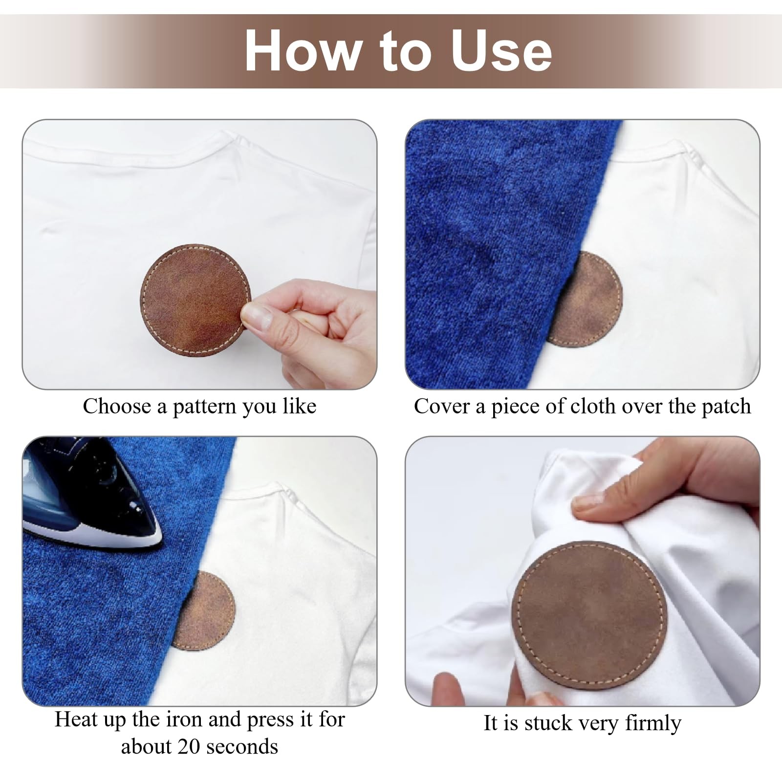 Blank Leatherette Patches for Hats, Iron On 2.5×2.5 inches, 36Pcs Round Retro