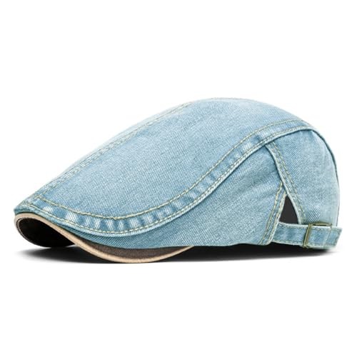 Denim Newsboy Cap for Men Women Adjustable Cotton Flat Cap One Size Light Blue