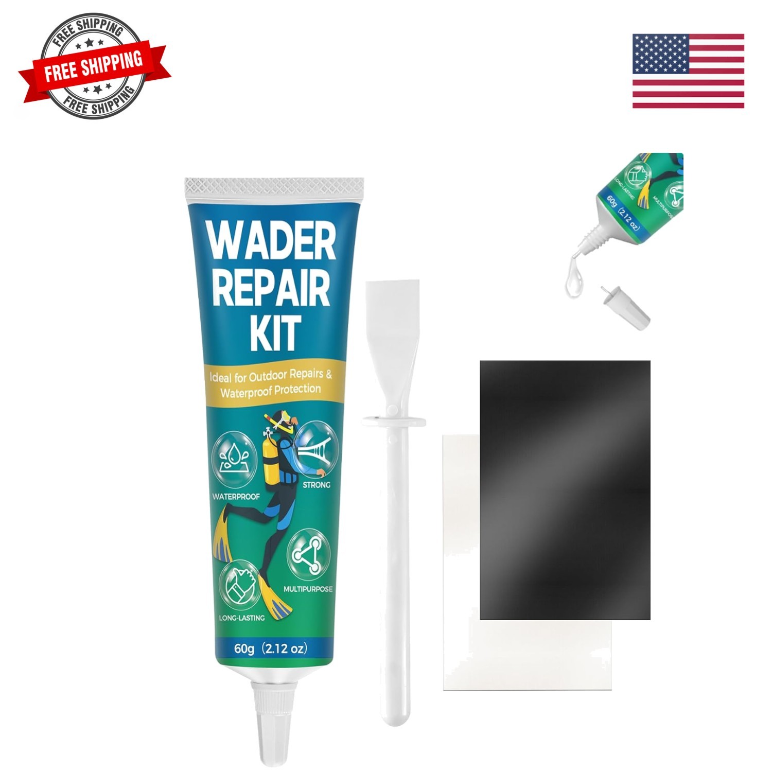 Wetsuit Repair Kit, Wader Patch Kit, Flexible Wader Repair Glue, Durable Wate…