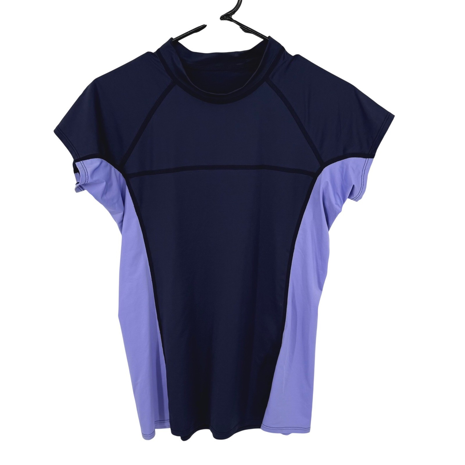 Patagonia Micro Swell Rashguard Short Sleeve Navy Lilac UPF Sun Protection Lg