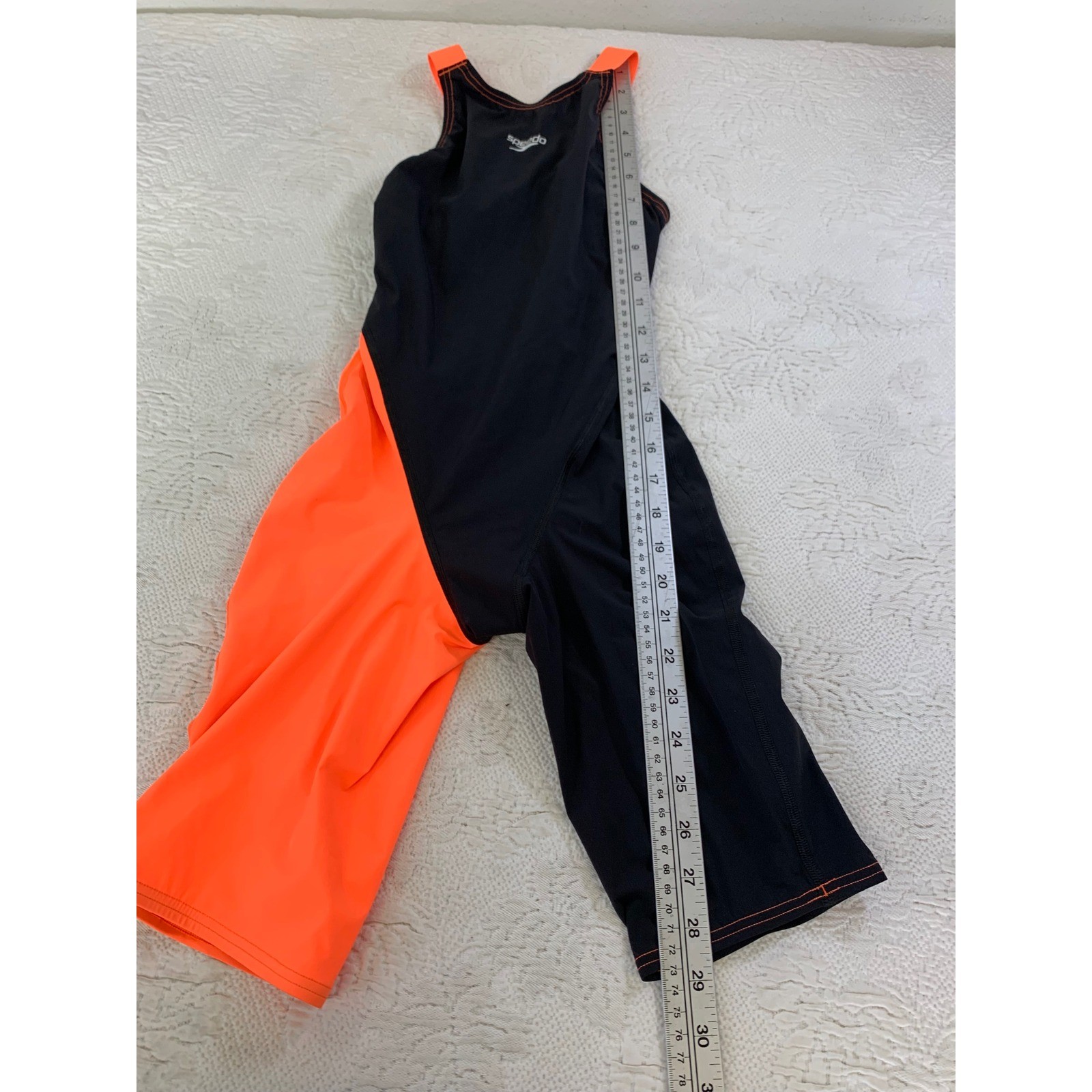 Speedo LZR Racer Kneeskin Swimsuit Black Neon Orange Colorblock Technical Sample