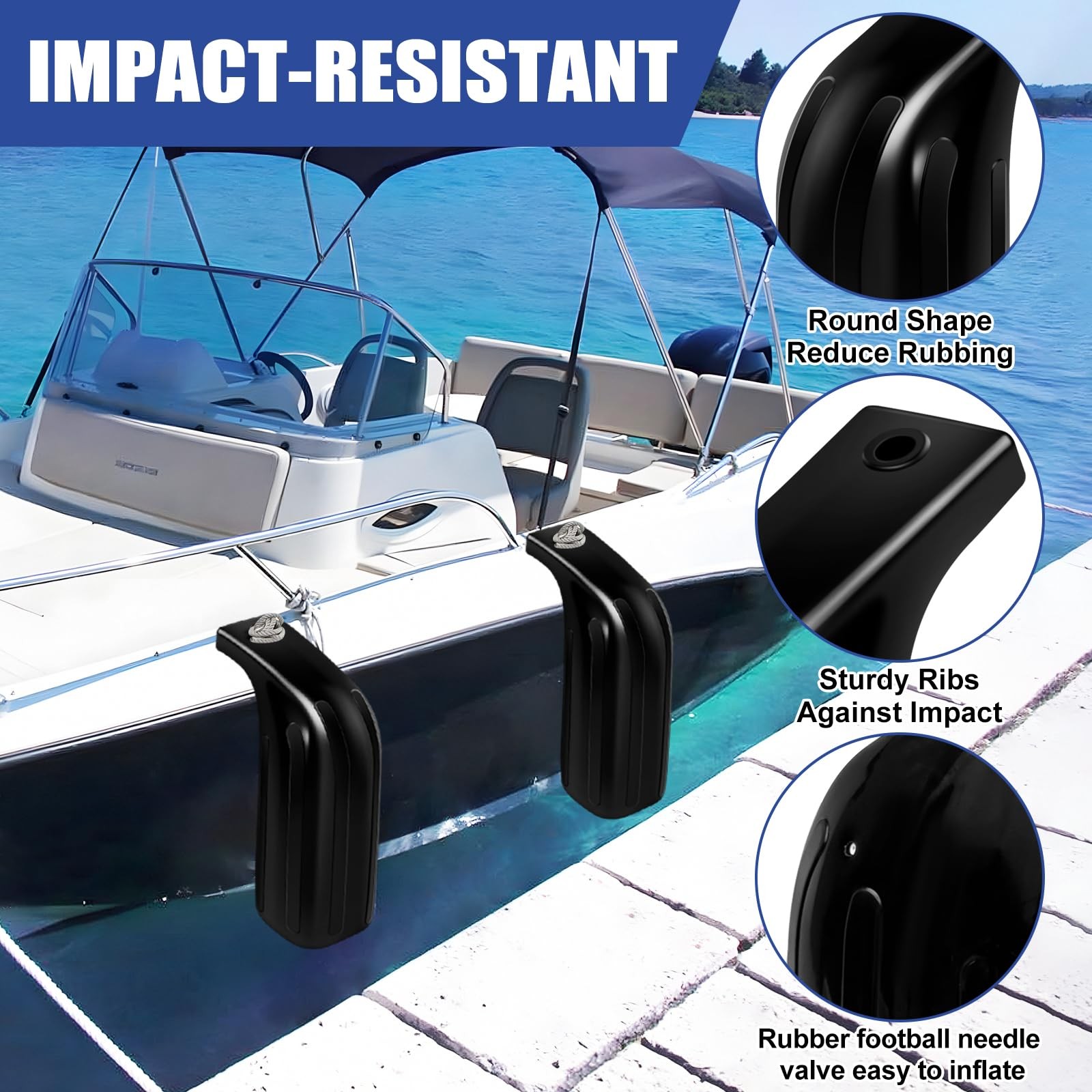 Boat Fender Bumpers for Docking, Low Freeboard 2 Pack-Black