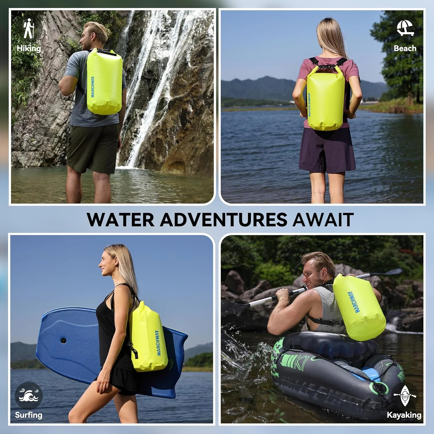 MARCHWAY Floating Waterproof Dry Bag Backpack 5L/10L/20L/30L/40L, Roll Top Sack