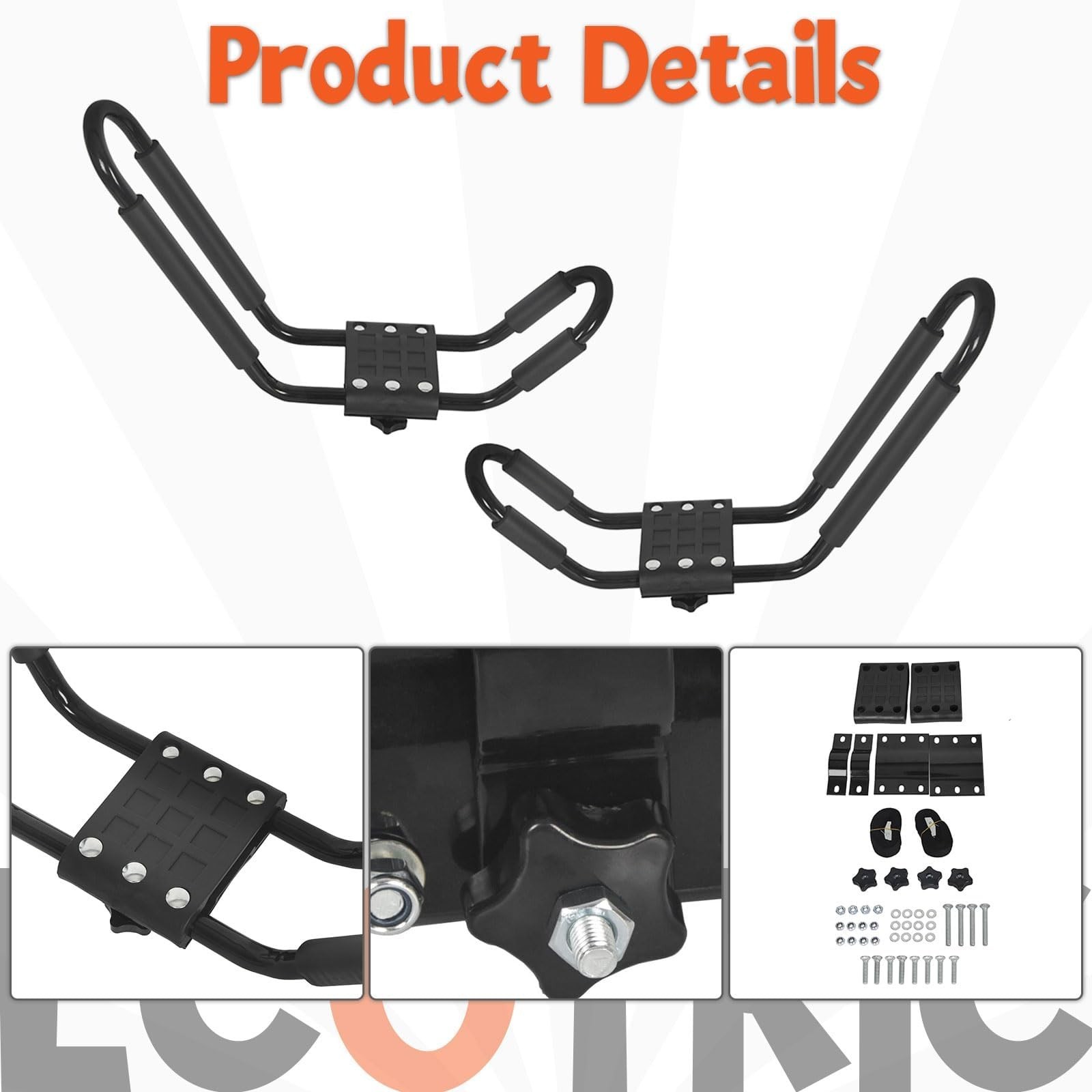 Universal Kayak Roof Rack J-Bar Carrier for Canoe, Surfboard, Ski – Set of 2