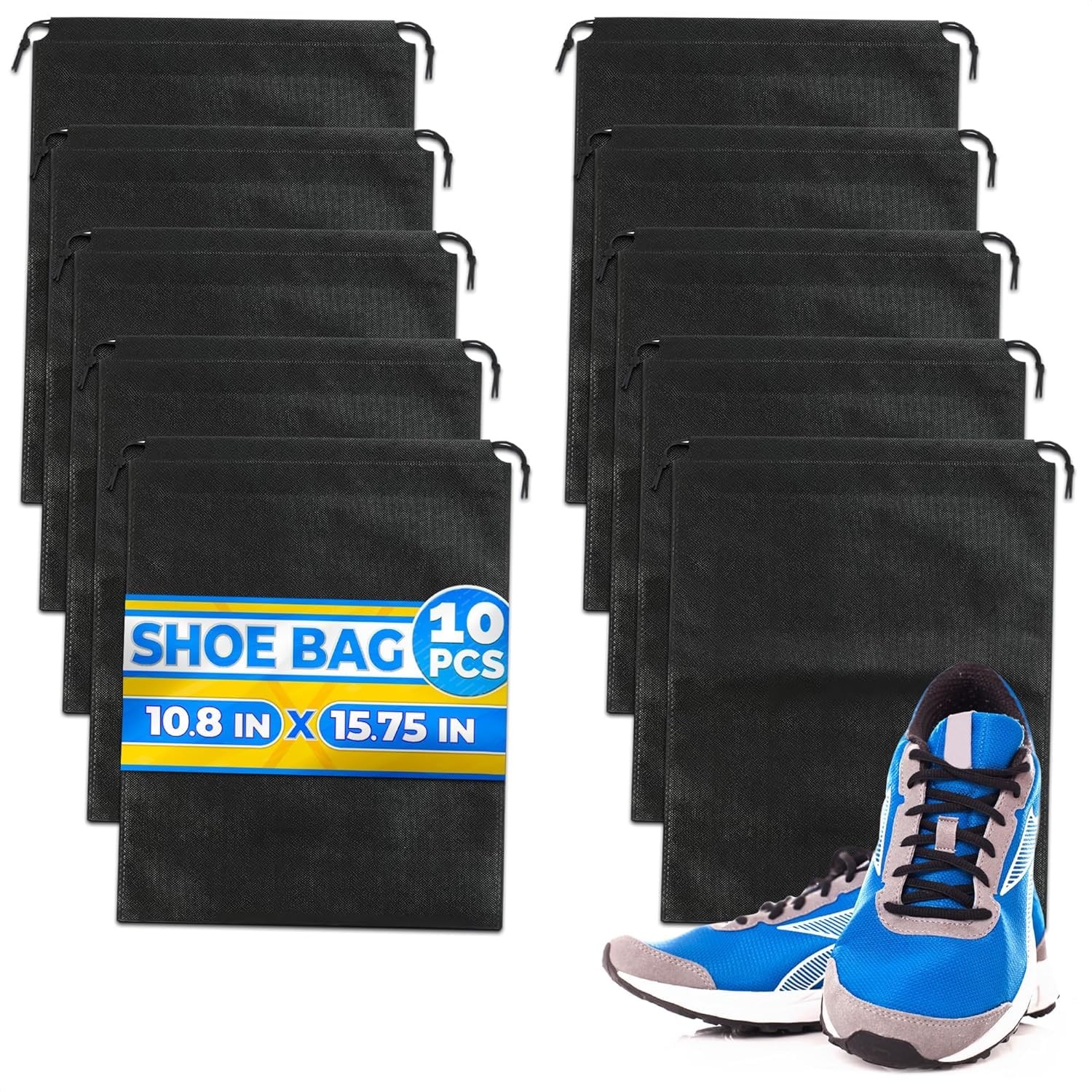 10 Pack Travel Shoe Backpack Set – Non-Mesh Solid 11.8″x15.75″ Waterproof Dra…