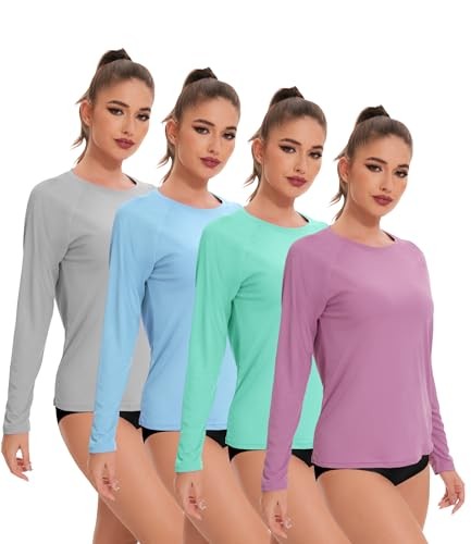 4 Pack Rash Guard for Women UPF 50+ SPF UV Large 1 Gray 1 Blue 1 Green 1 Pink