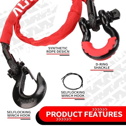 2.5FT UTV ATV Recovery Strap 19400LBS with Winch Hook and D-Ring Shackle, 2ft