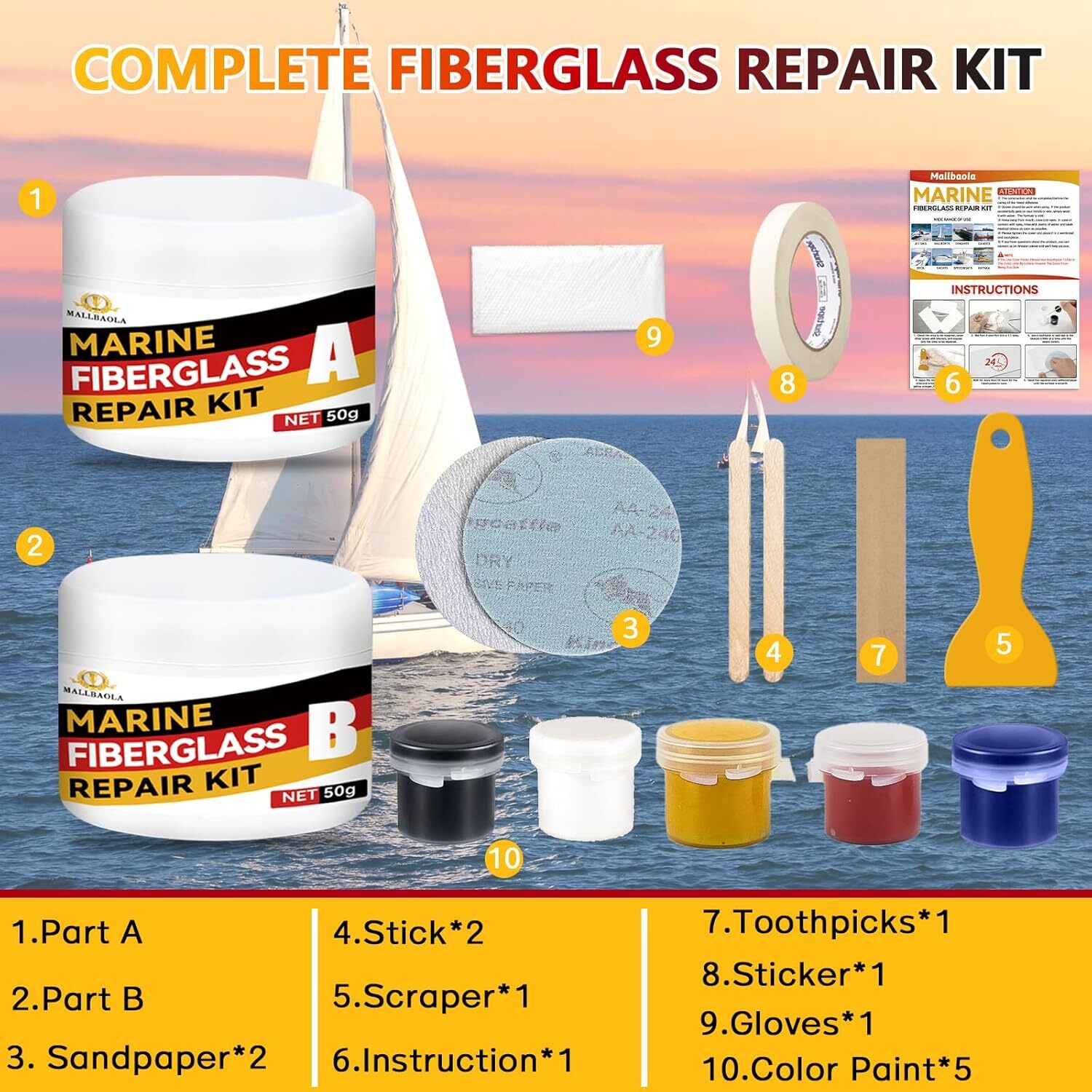 Marine Fiberglass Repair Kit for Boats, Gel Coat Boats,…