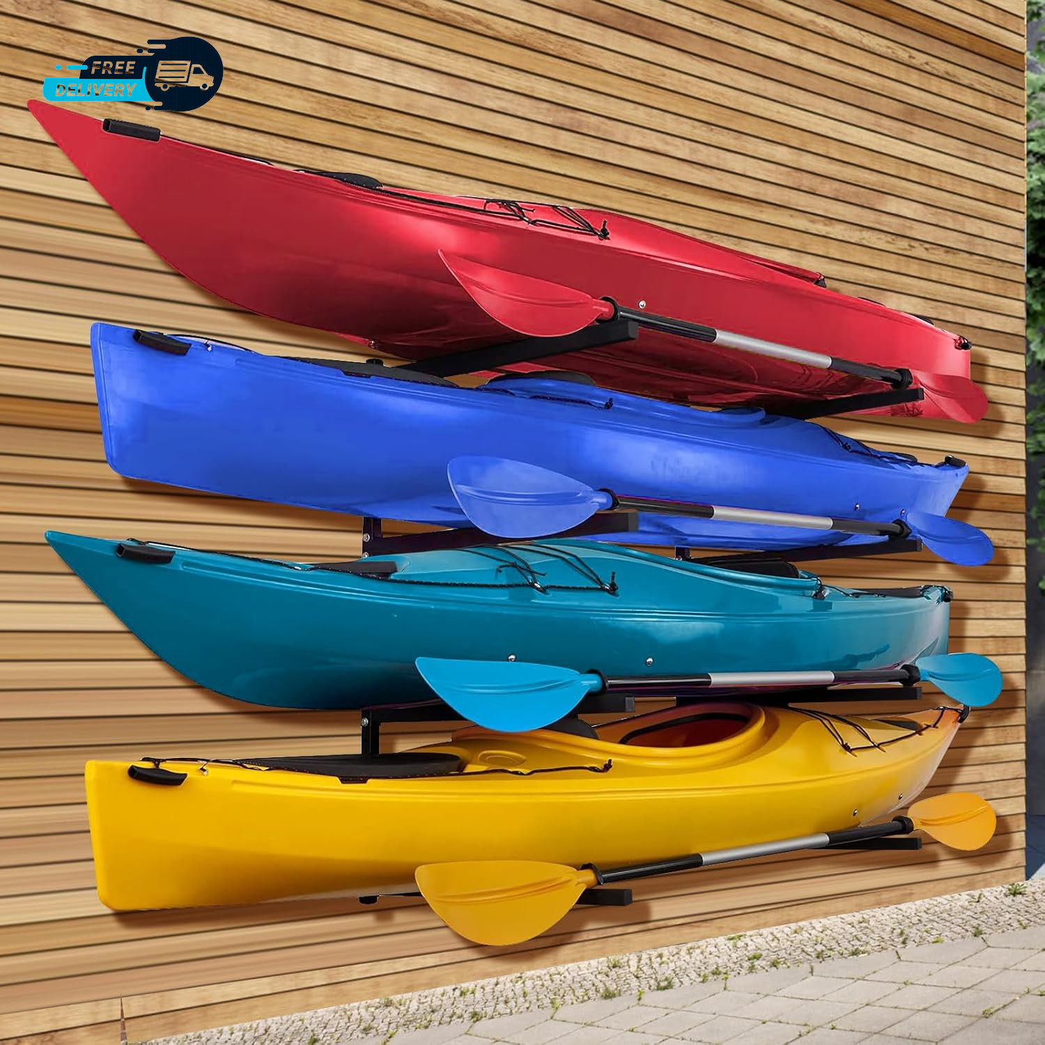 Kayak Wall Mount Rack for 4 Kayaks Kayak Paddle Holder for Garage Storage