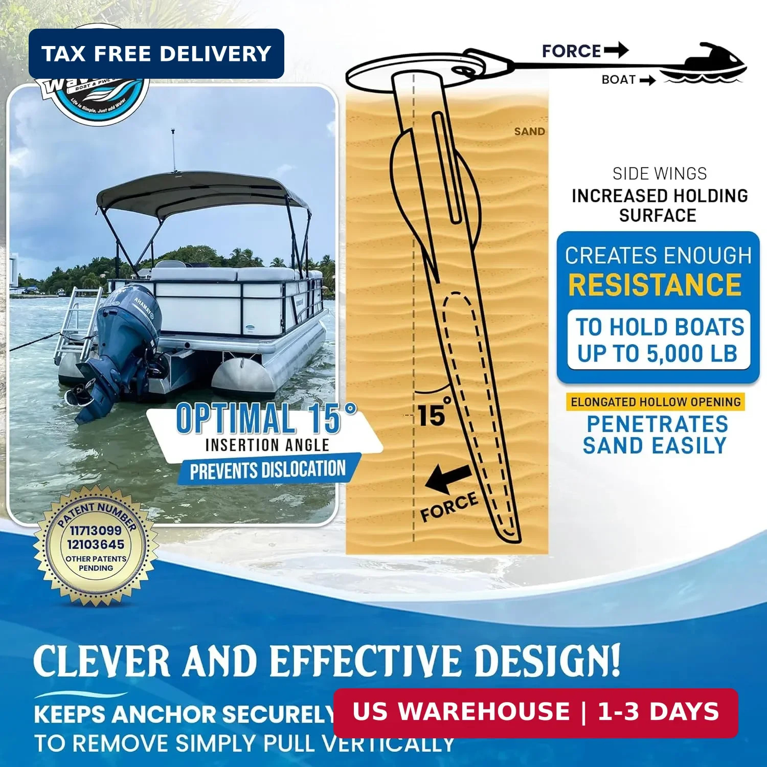 WAVESRX Patented Aluminum Spike Beach Anchor | Ultra-Light PWC, Jet Ski & Sand A