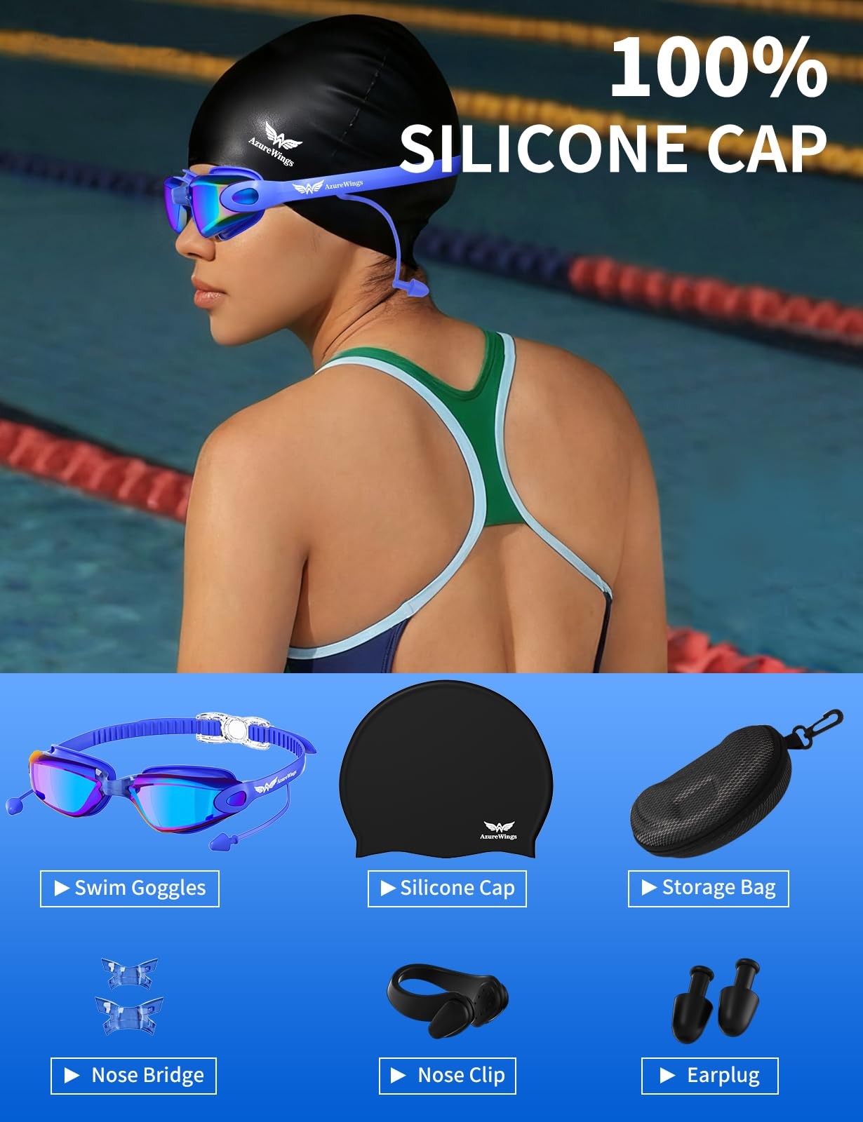 Swim Goggles and Cap Set for Men and Women, Anti-Fog, UV Protection, HD Lens