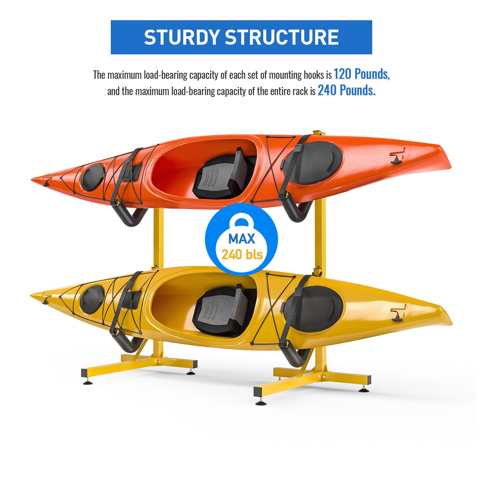 Double Kayak Storage Rack Free Standing Storage for 2 Kayak, SUP and Canoe