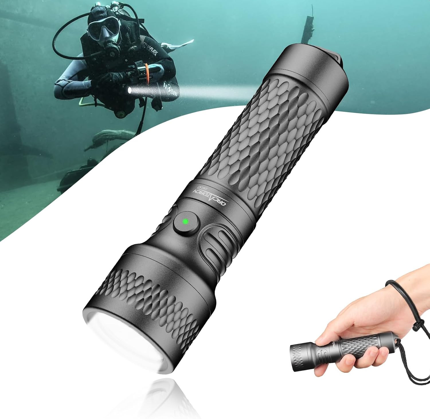 ORCATORCH ORCA7 Dive Light, 3000 Lumens SOS Signal Scuba Diving Flashlight, 6° N